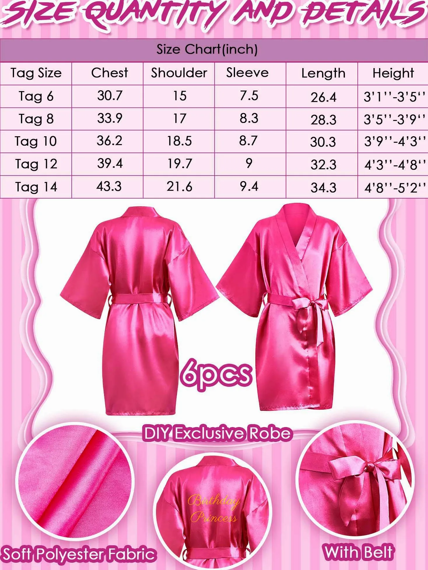 Sintuff 24 piezas de suministros de fiesta de pijamas para niñas, 6 batas de fiesta de spa, 6 bolsas, 6 diademas, 6 máscaras de spa (estilo rojo rosa, talla 10)