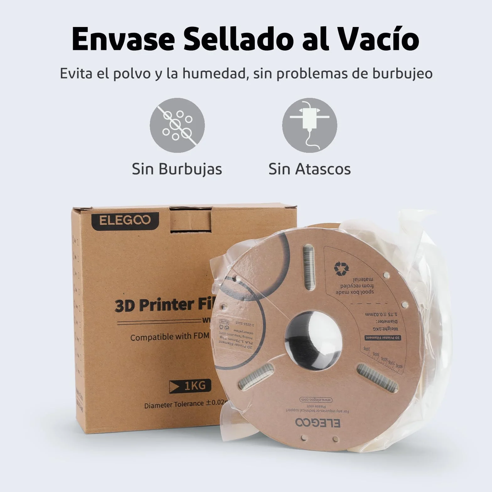 ELEGOO Filamento PLA 1.75mm 1KG Negro para Impresora 3D Precisión Dimensional +/- 0.02mm