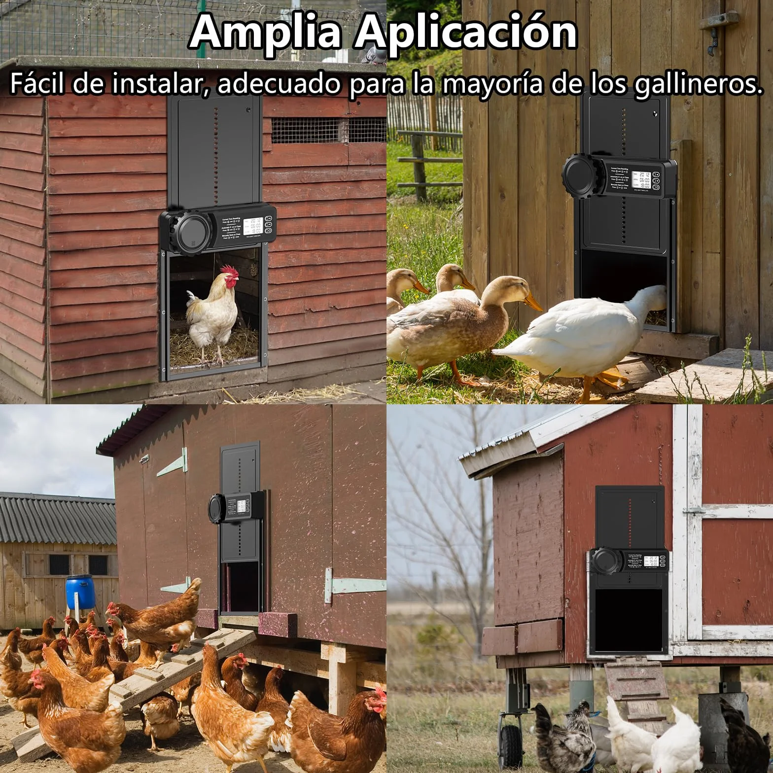 CHAMUTY Puerta Automática Gallinero con Pantalla LCD Grande, Aleación de Aluminio, Temporizador, Manual, Anti-atrapamiento