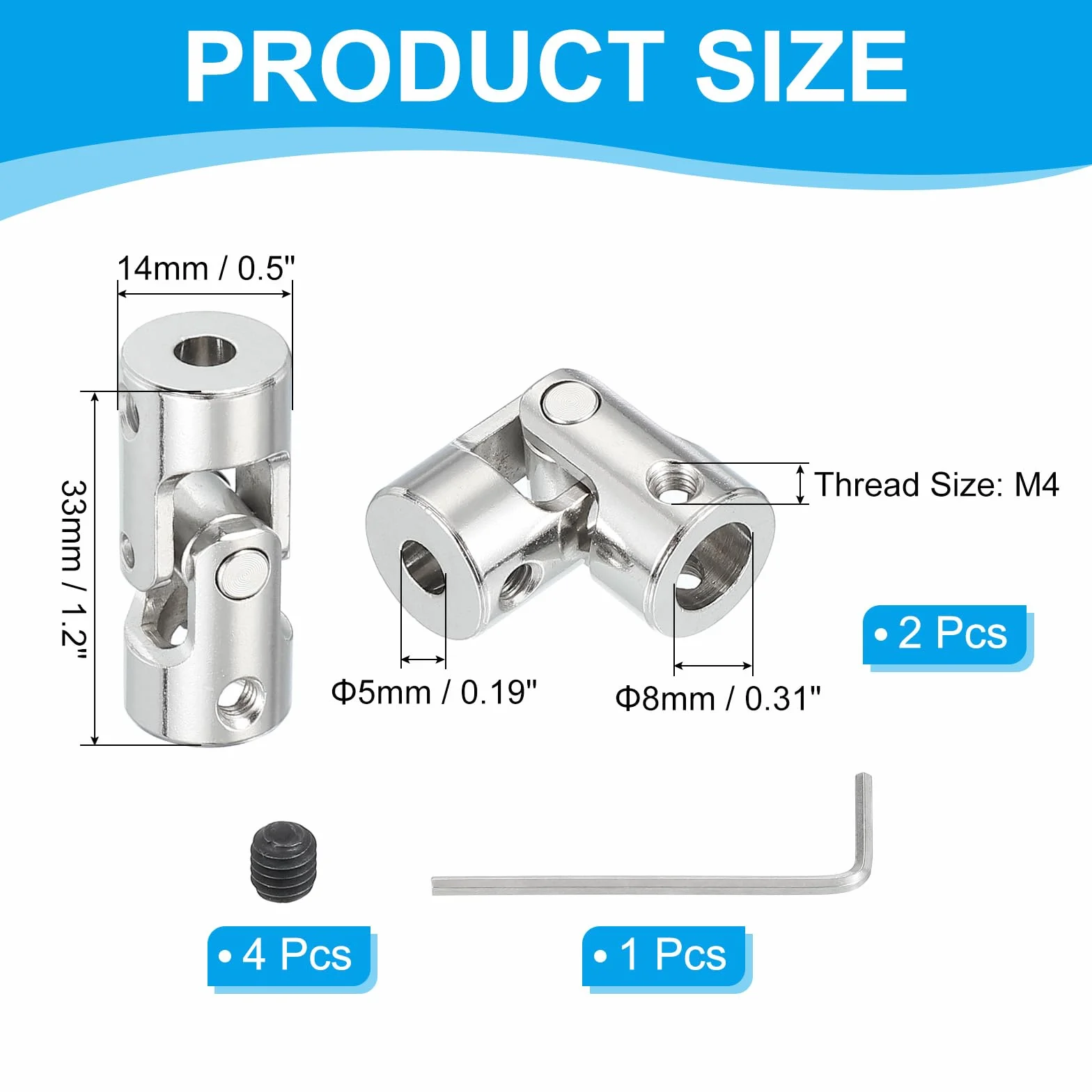 PATIKIL Acoplador de Junta Universal 5mm a 8mm Diámetro Interno, 2 Piezas para Motores y Robots