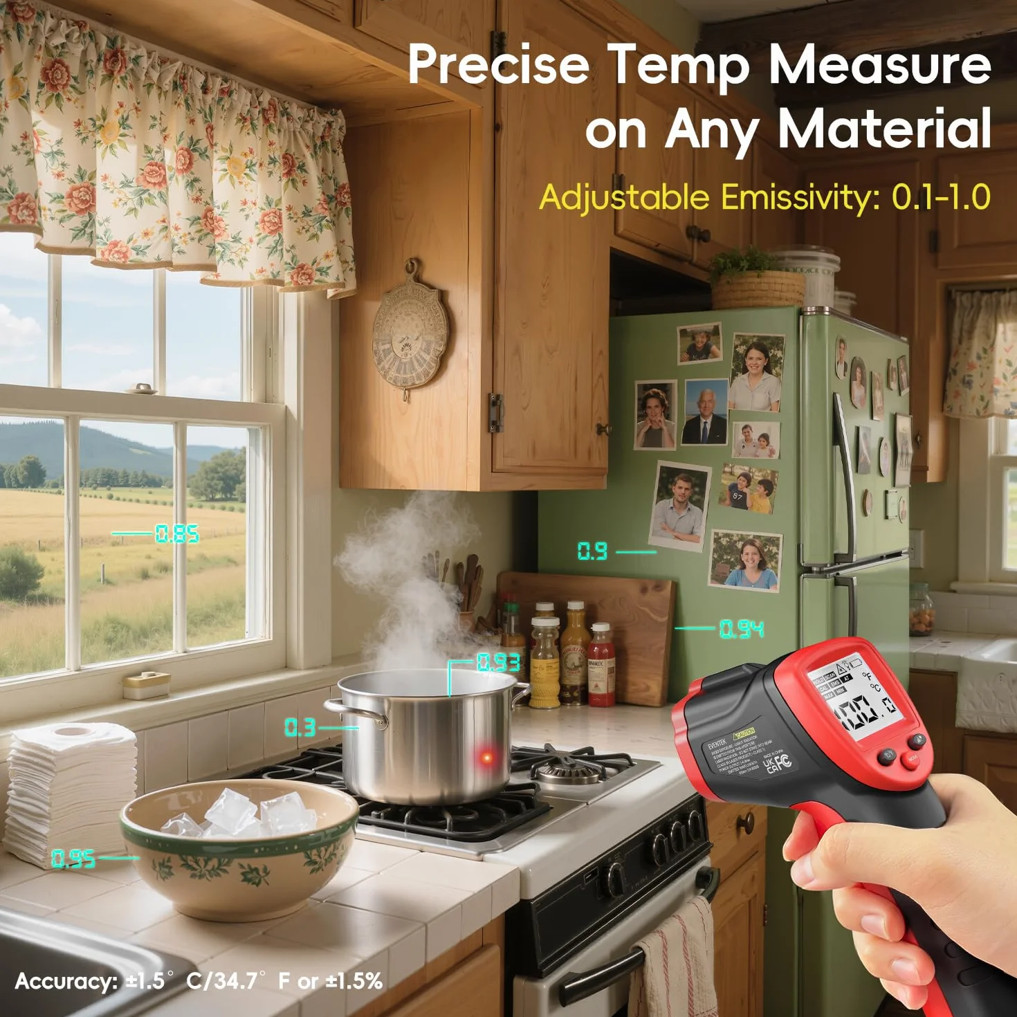 Eventek Termometro Infrarrojos Cocina -50℃~600℃ LCD Laser Pistola Temperatura Sin Contacto Emisividad Ajustable BBQ
