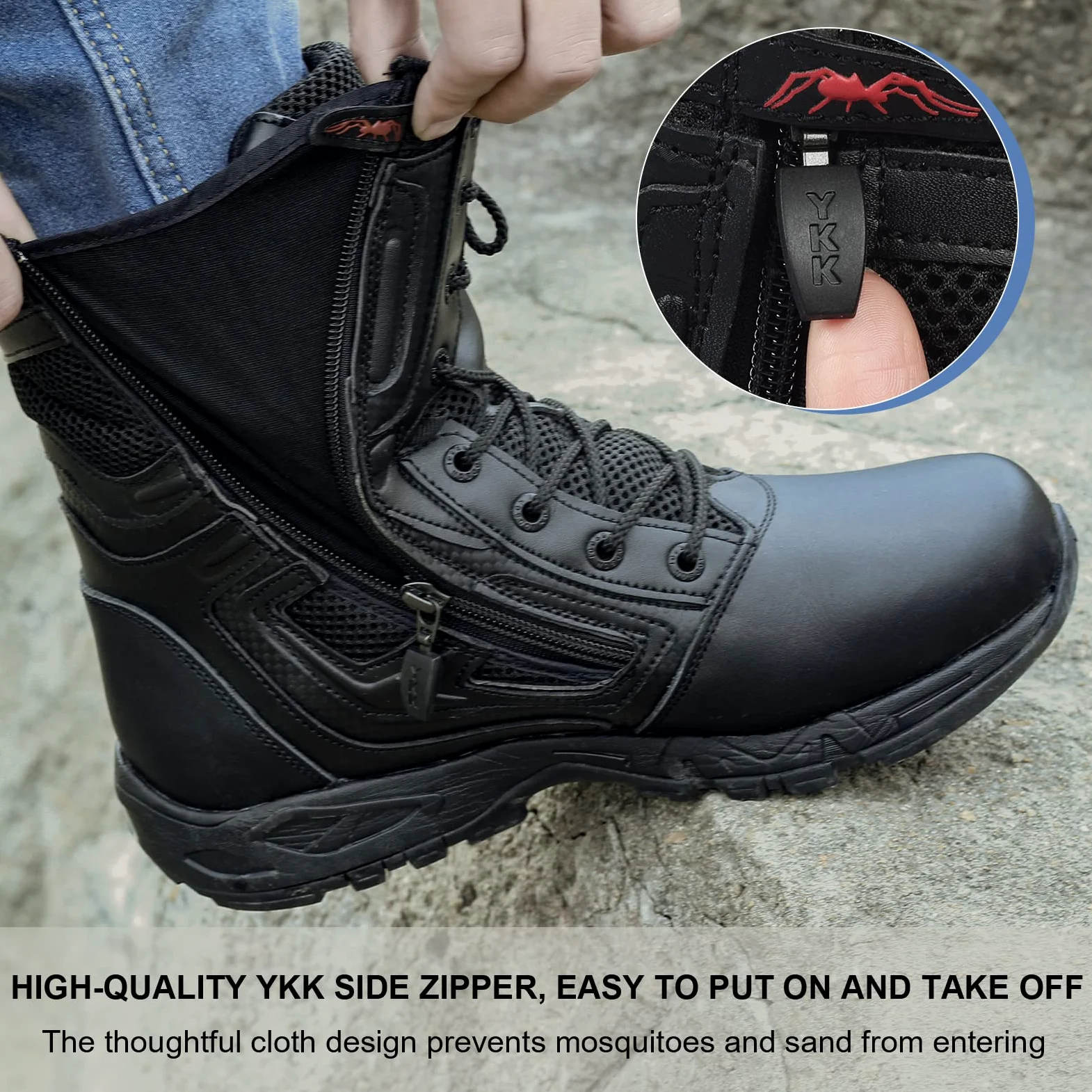 Zapatos de Hombre Botas/Botas de Combate/Botas Tácticas Ultra-Ligero Antideslizante Tela de Cuero Verdadero Transpirable JR-631