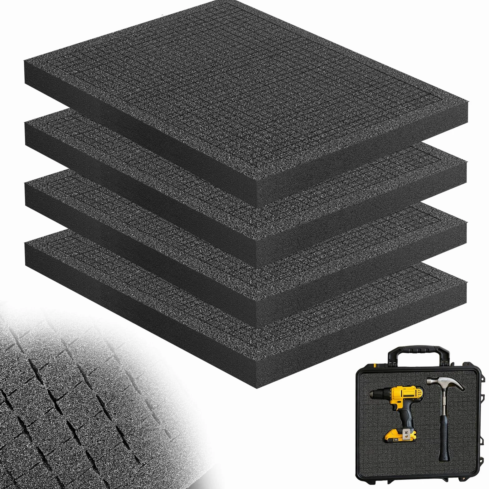Espuma precortada 40x30x2.5cm Negra para cajas de herramientas y protección