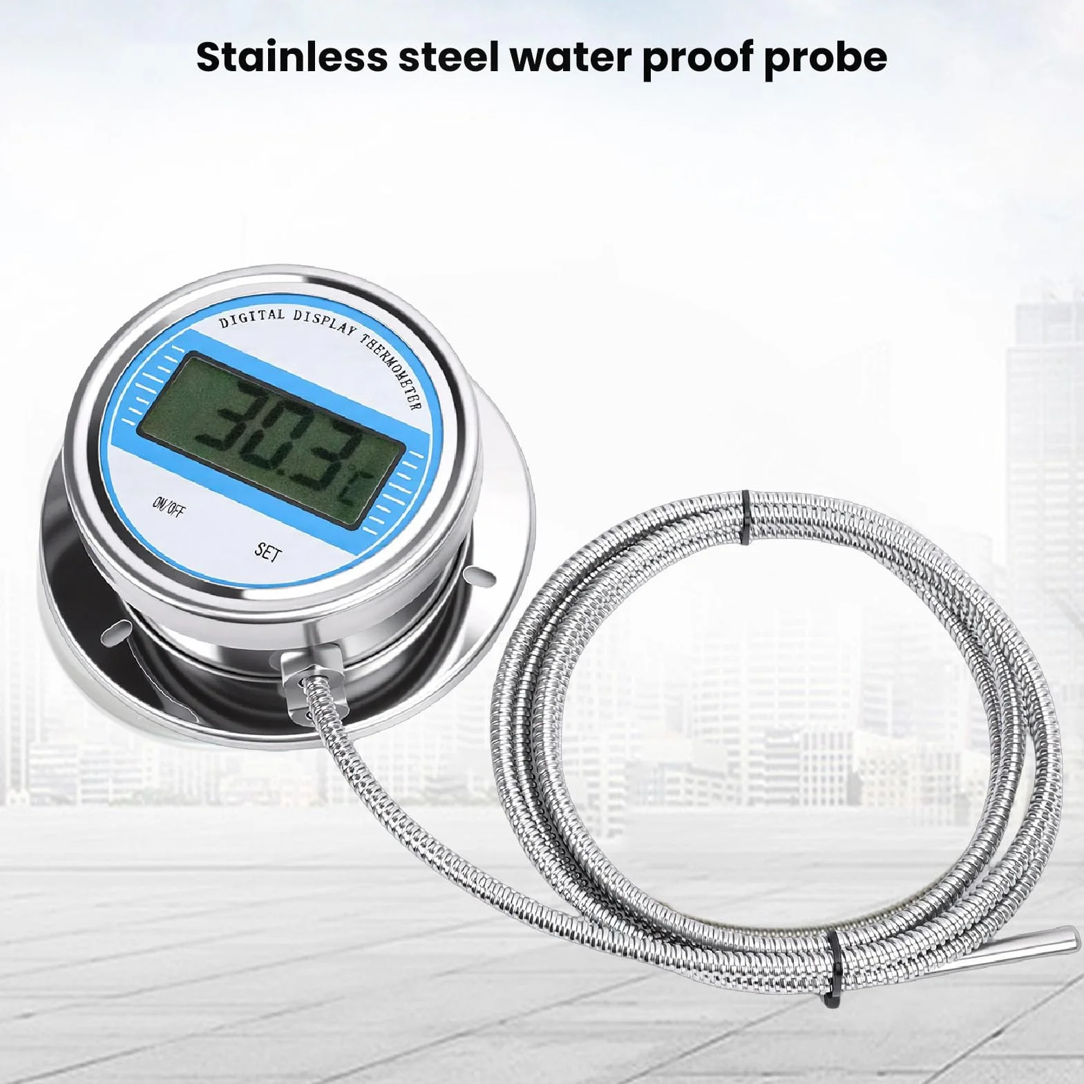 Termómetro Digital Sonda Roscada 2 M Acero Inoxidable -50 a 200 ℃ Industrial Tuberías