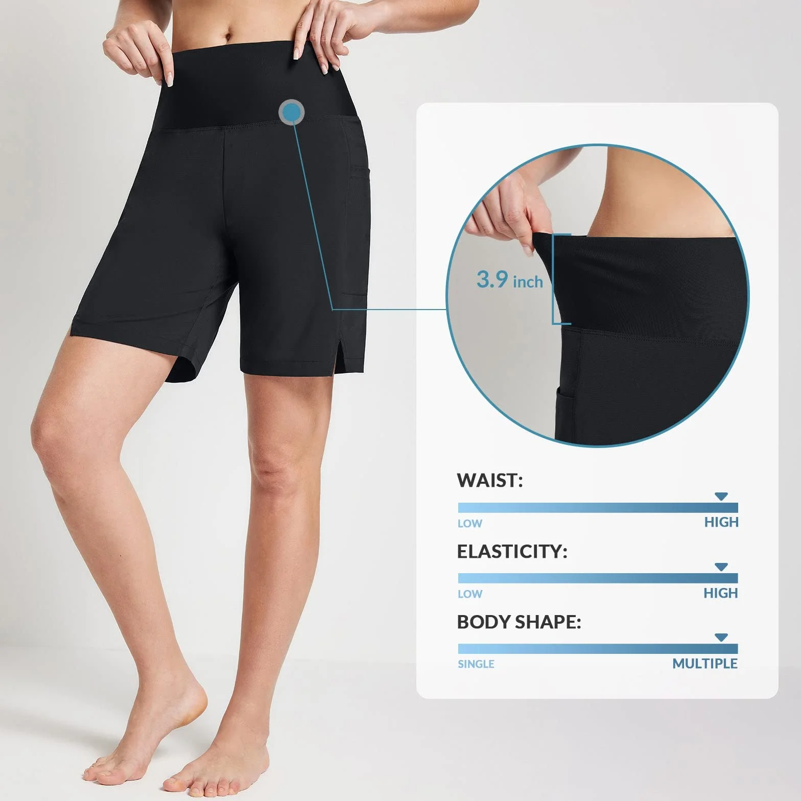 baleaf Shorts de Natación Mujeres Cintura Alta Shorts de Verano con Bolsillos Secado Rápido Acuáticos Pantalones Cortos para Surf Playa UPF 50+