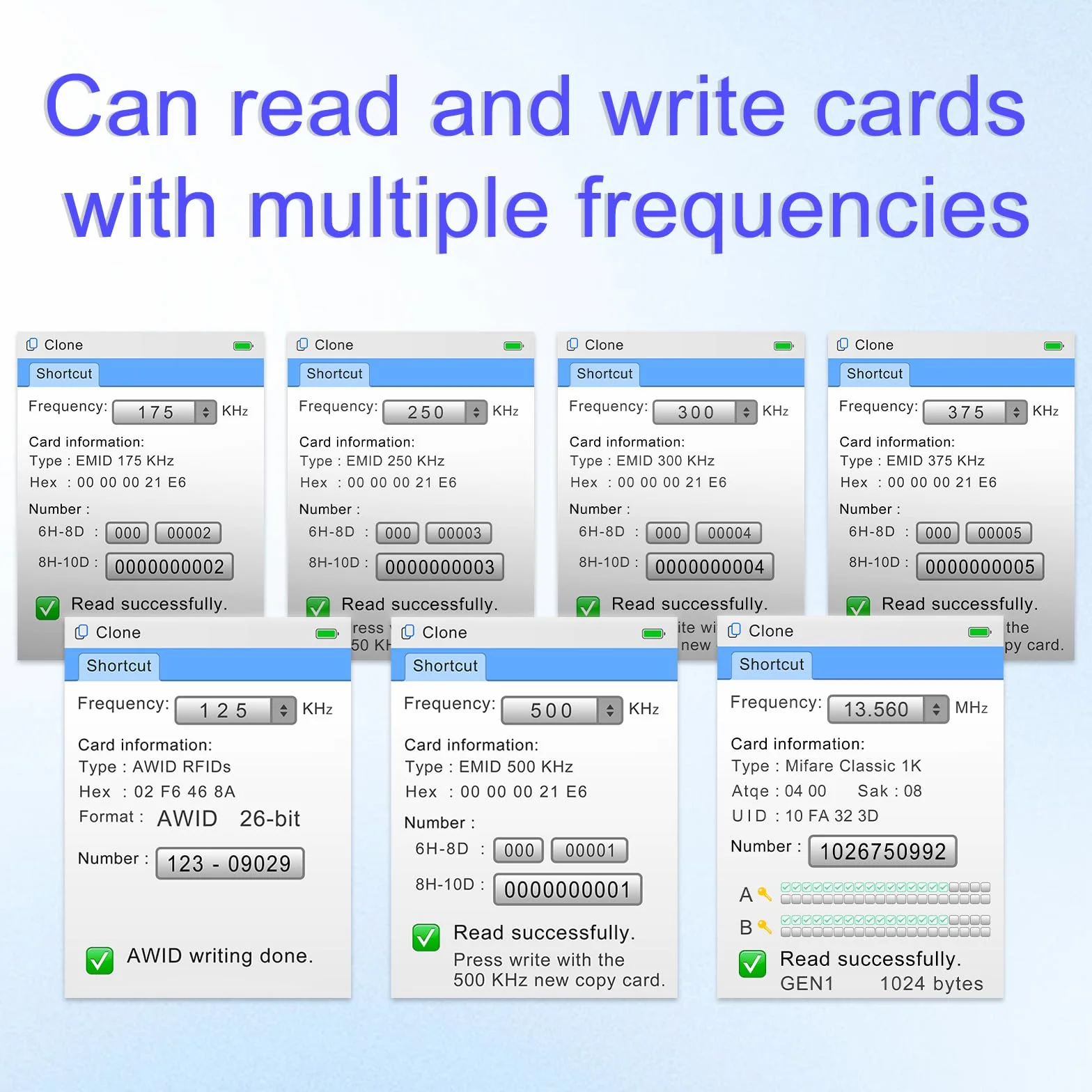 X7 NFC Lector de Tarjetas RFID Duplicador Control de Acceso 125 KHz 13,56 MHz 5 Tarjetas UID 5 Llaveros UID 5 Llaveros T5577