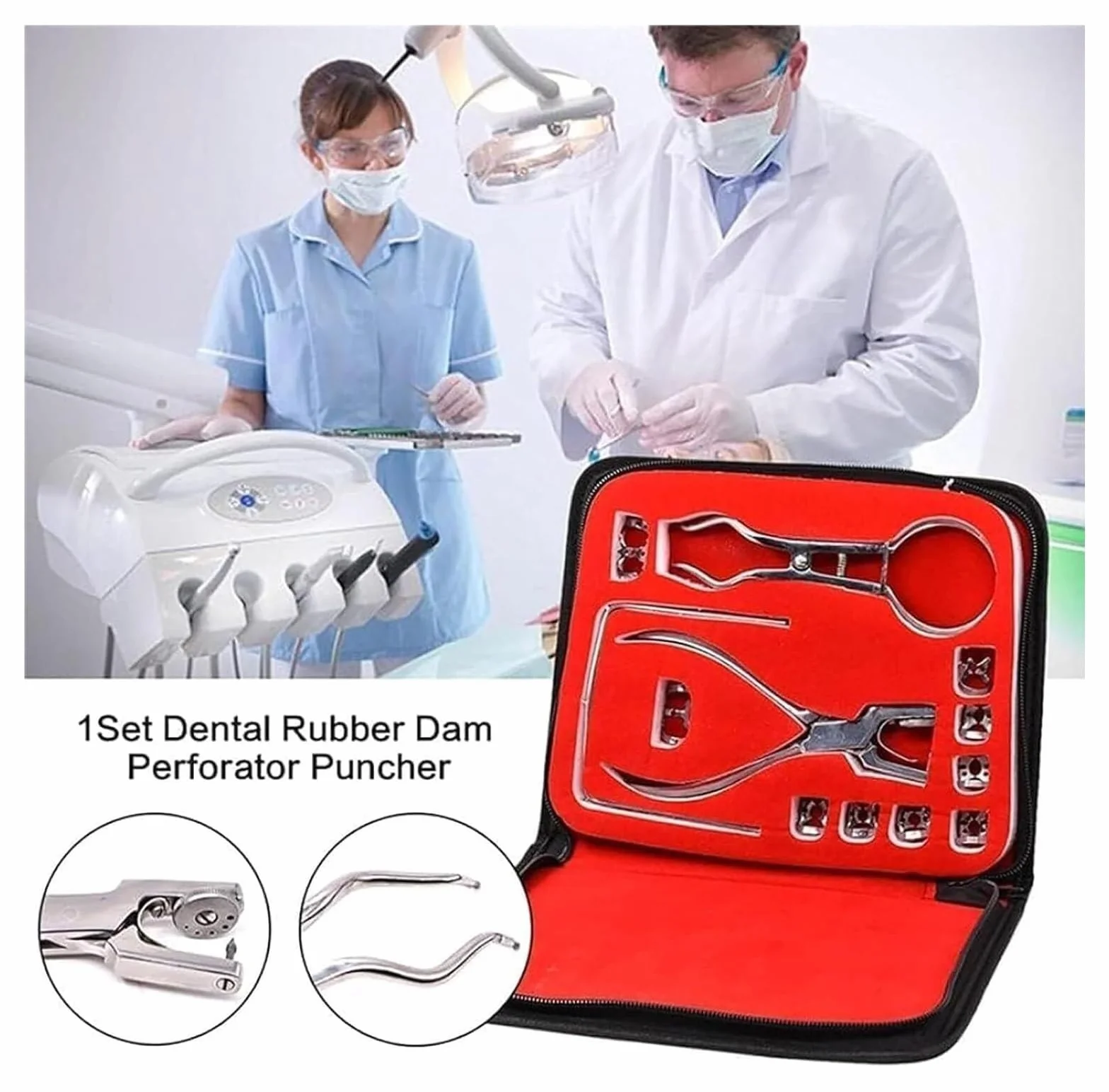 Kit de dique de goma para endodoncia dental, herramienta de perforar y juego de pinzas con marcos