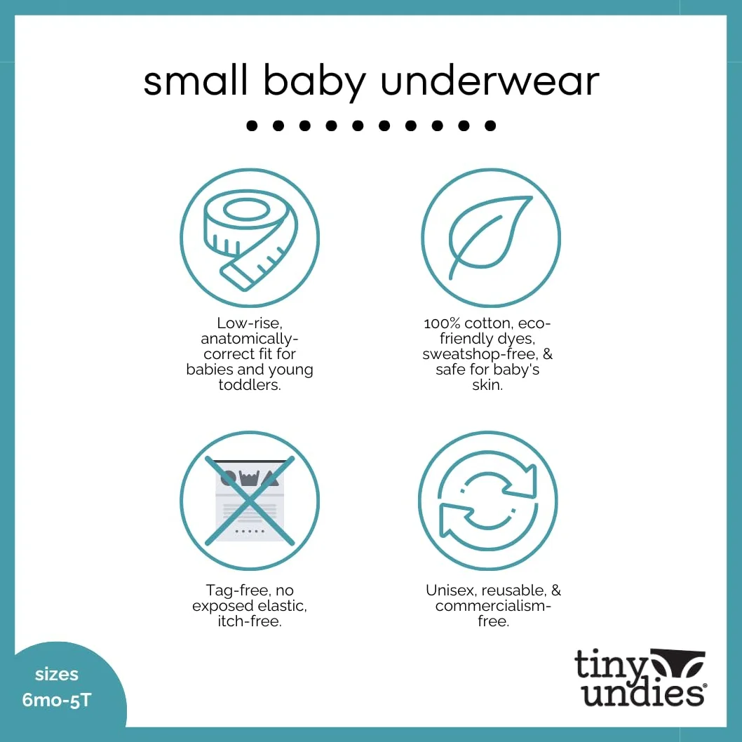 Tiny Undies ROOMIER - Ropa interior pequeña de algodón, unisex, para bebés y niños pequeños, comunicación de eliminación o entrenamiento para ir al baño, paquete de 3 (4T Bear/Learn)