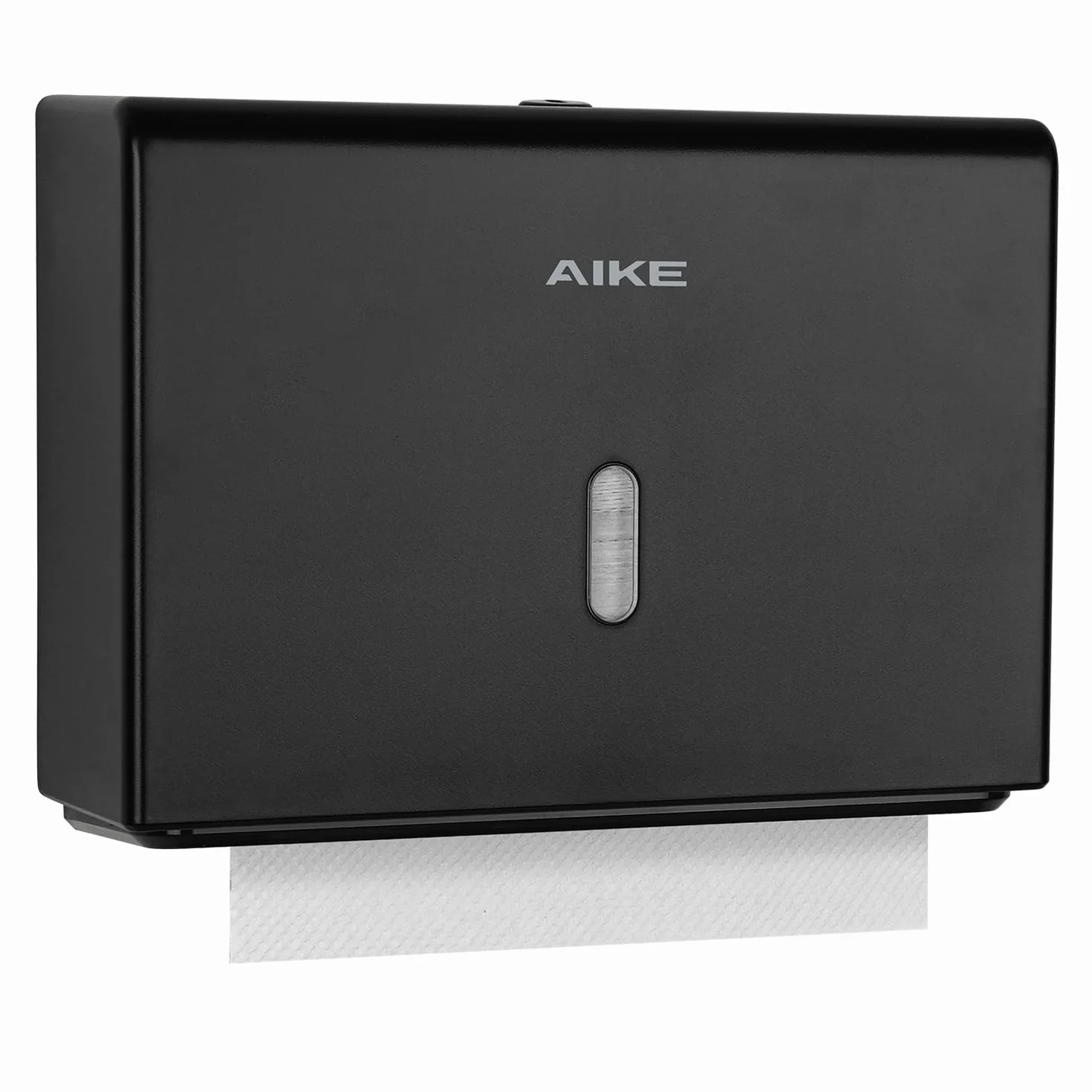 AIKE Dispensador Papel Secamano Pared 200+ Hojas Pliegue Z Toallas Multifold 25.4x7.8 cm Negro AK5102