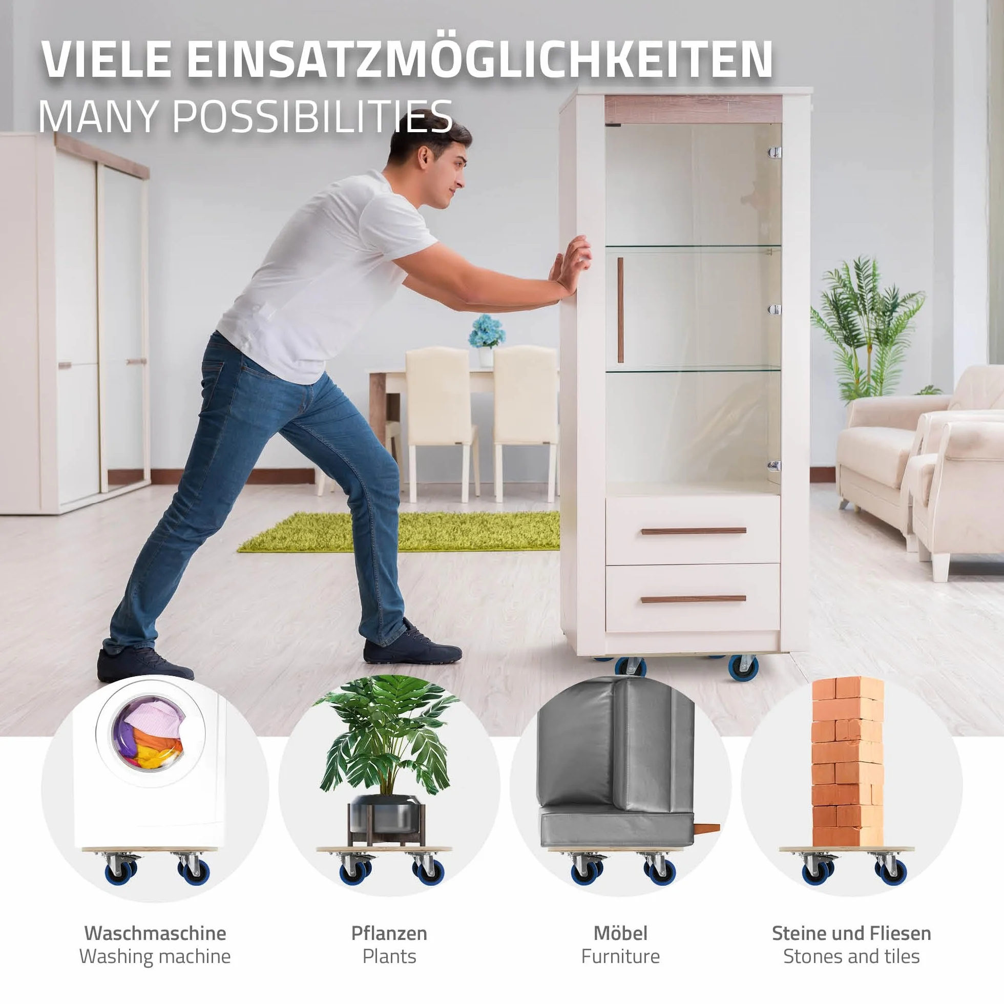 ECD Germany Rodillo Transporte Muebles 60x80cm 800kg Ruedas PP Plataforma