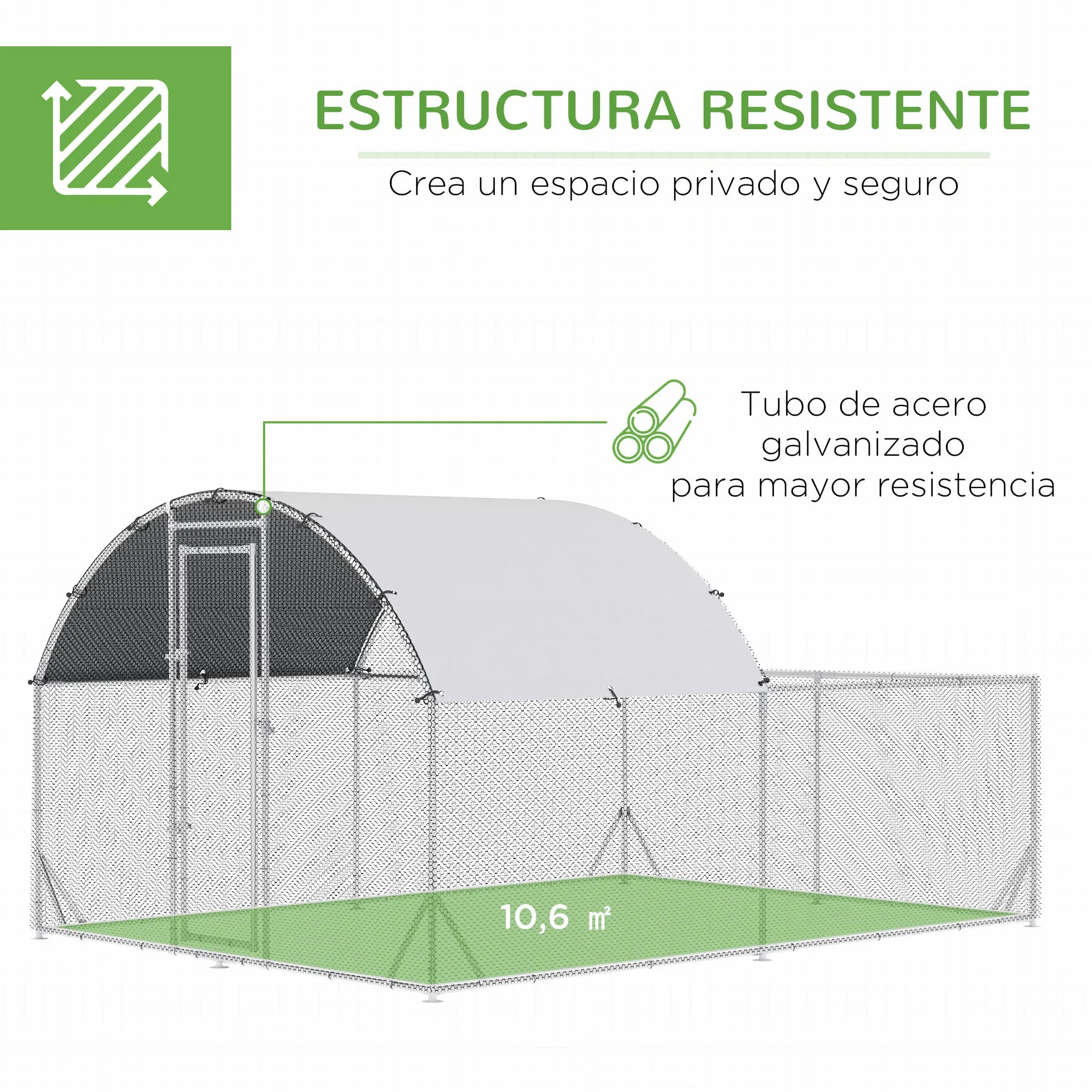 PawHut Gallinero Exterior Grande Acero Galvanizado 380x280x195 cm 2 Pisos para 10-12 Gallinas