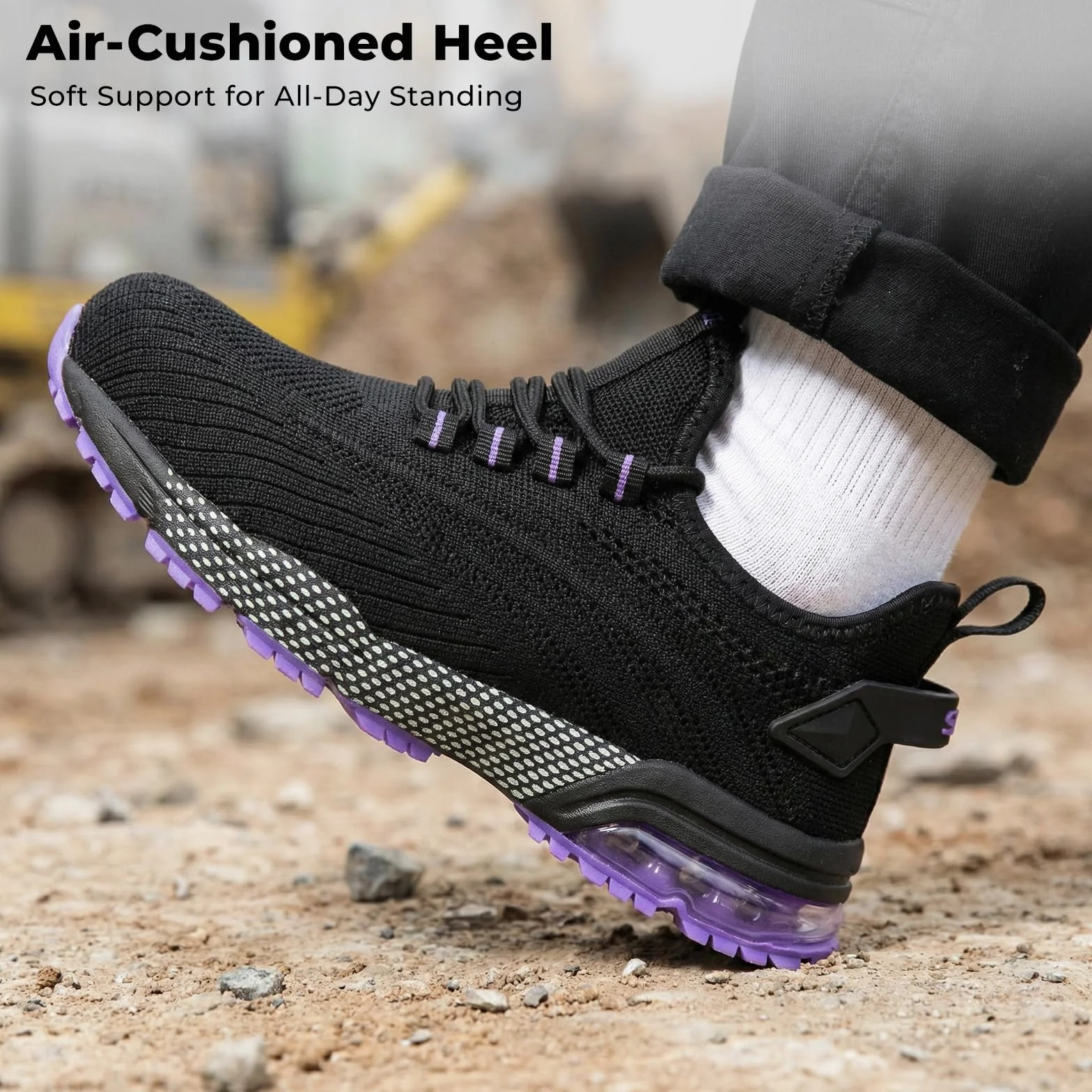 SPIEZ Zapatillas de Seguridad Mujer, Zapatos de Seguridad con Puntera Composite y Amortiguación de Aire, Diseño Ligero para Trabajo, Negro Rosa/Morado, EU 35–41