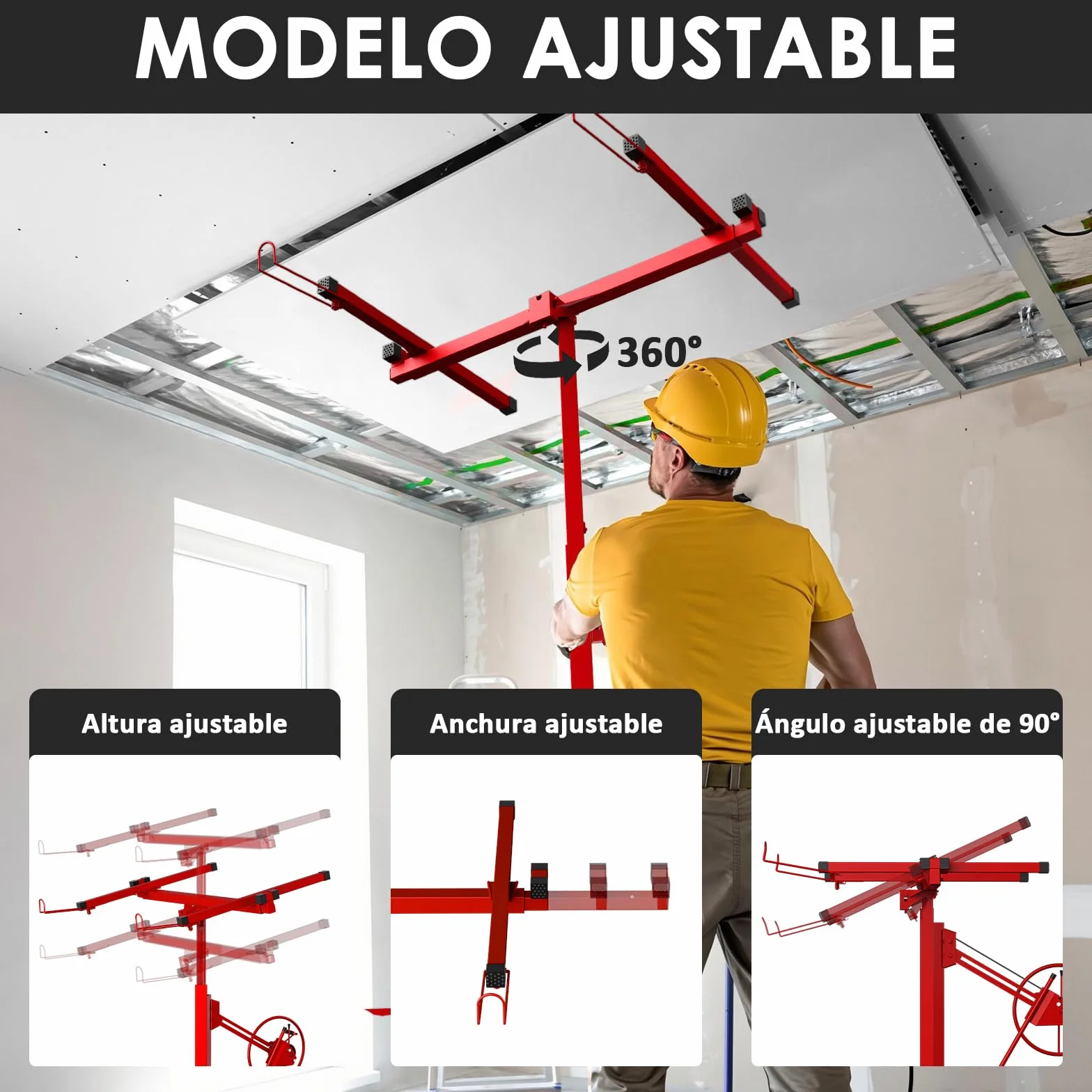 TEENO Elevador Placas de Yeso Profesional, Plataforma Elevadora Pladur, Altura 140-325 cm, Carga 68 kg, Rojo