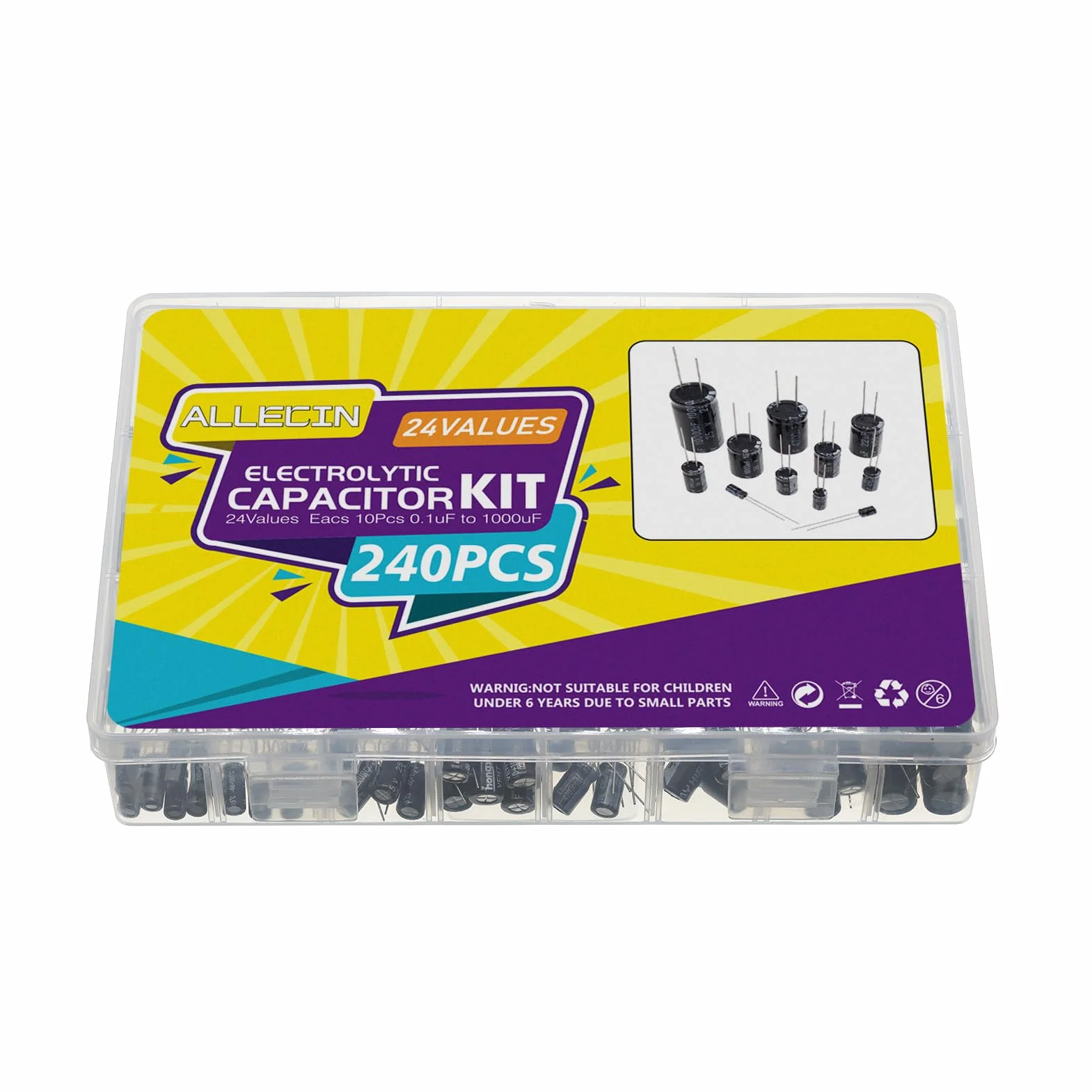 Kit Surtido Condensadores Electrolíticos 0,1uF-1000uF 10V-50V Aluminio 24 Valores