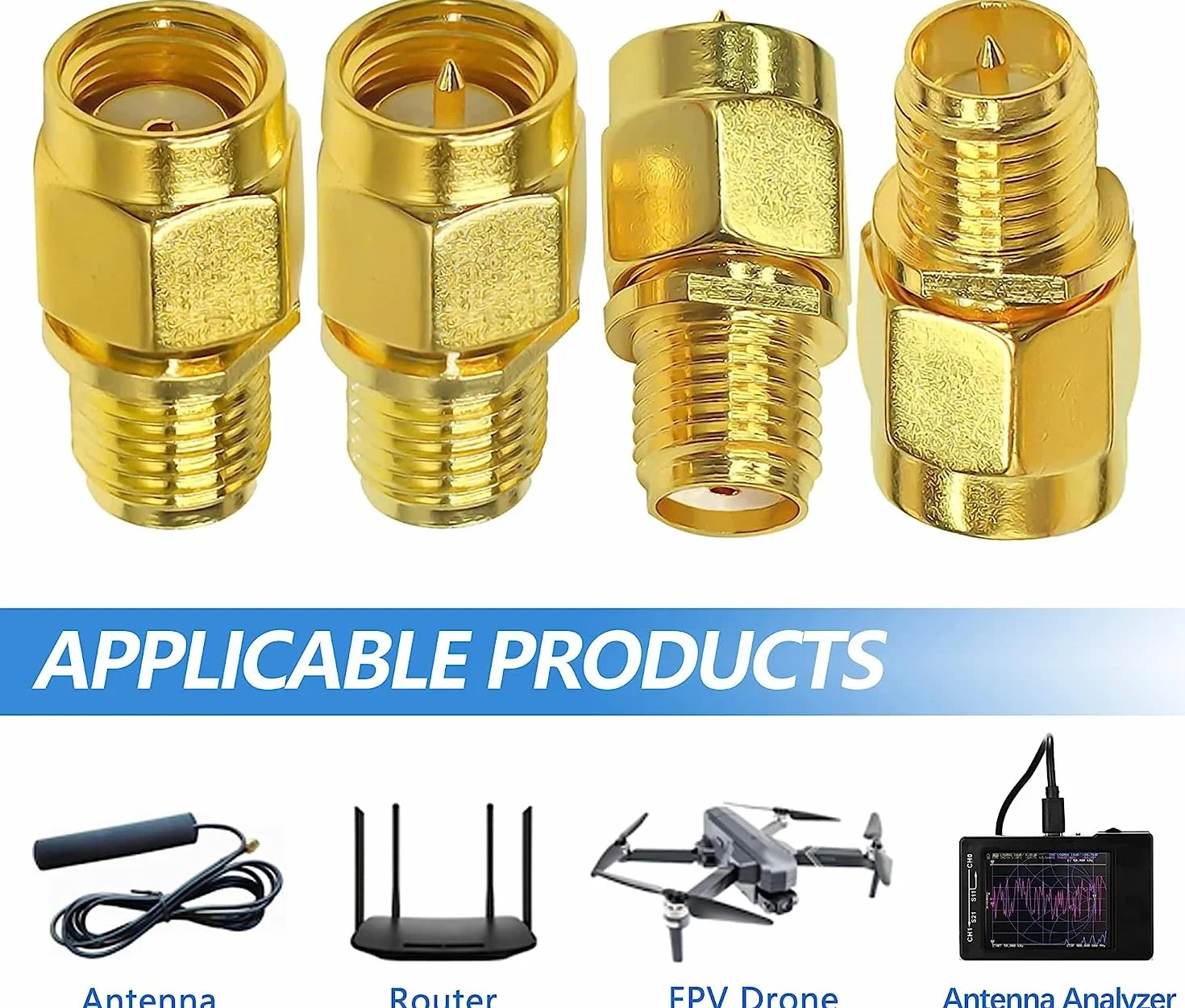 TUOLNK Kit de Adaptador Coaxial SMA Macho a Hembra RP-SMA, Paquete de 4