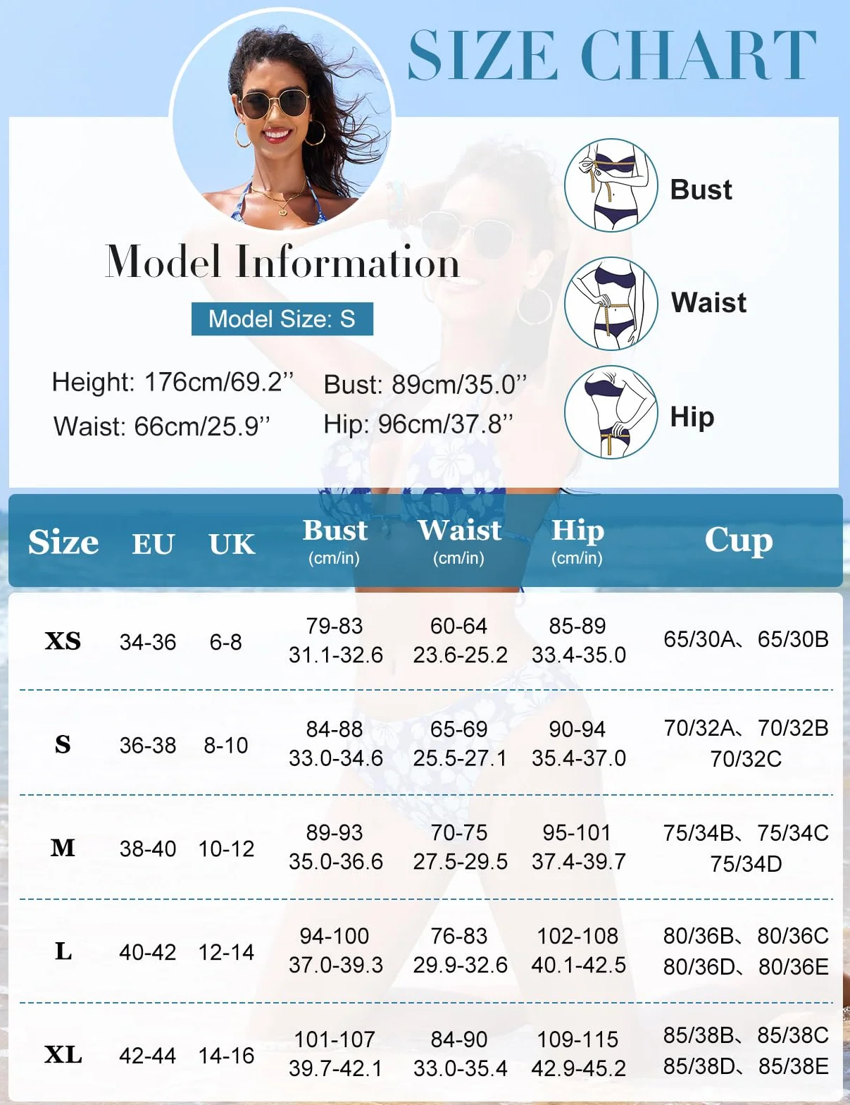 Nadeer Conjunto de Bikini Mujer Brasileño 2 Piezas Halter Triángulo Push Up Relleno Cintura Alta Estampado Floral