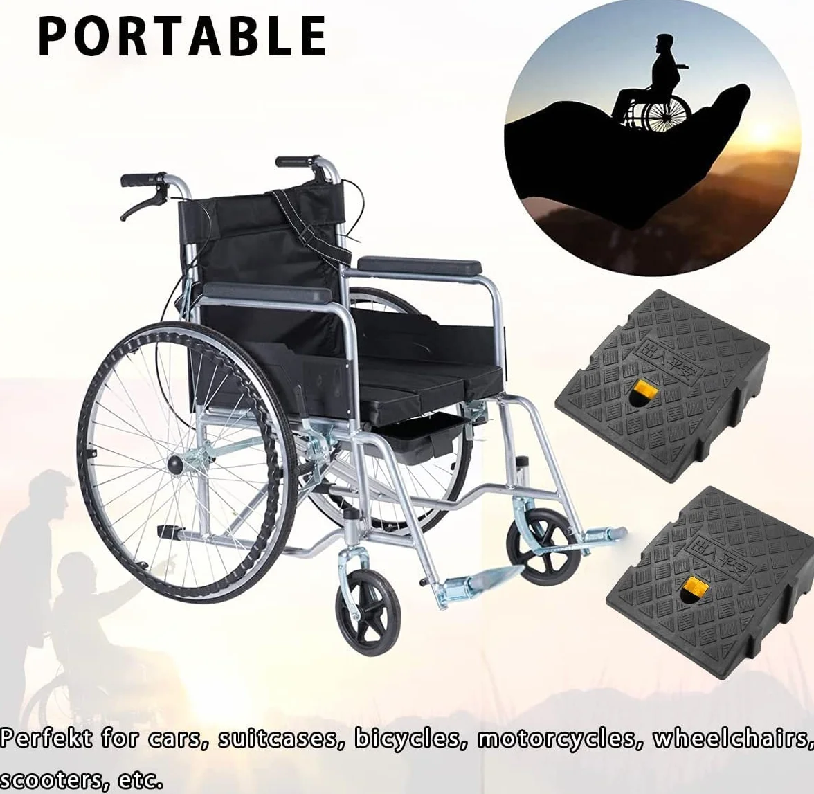 Rampas de bordillo portátiles 27x25x13 cm amarillo juego de 2 piezas para entrada