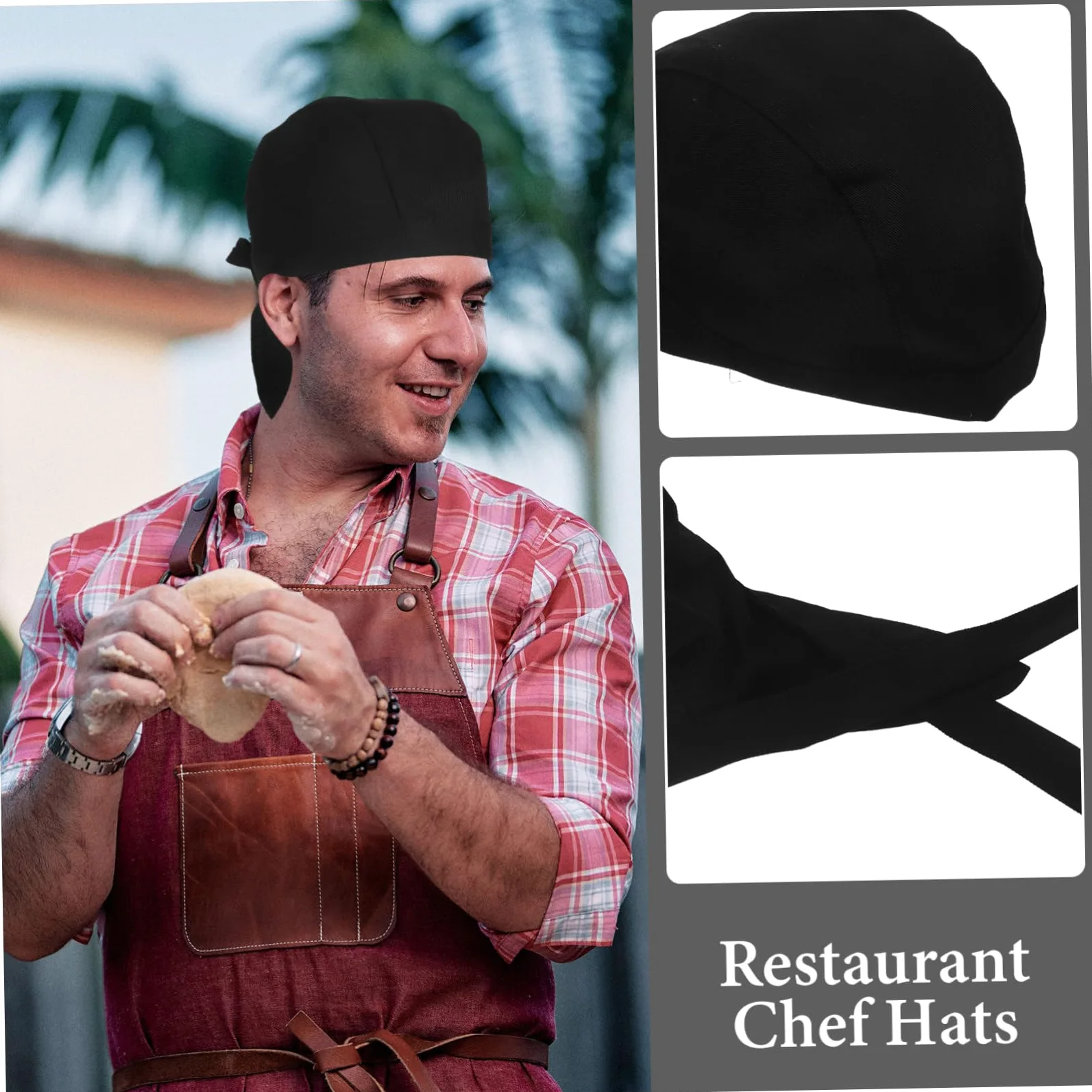 Beaupretty Gorro de Chef de Tela de Algodón Negro, 6 Unidades | Restaurante y Cocina, Ajuste al Cuero Cabelludo, Ayuda a Evitar Aceite