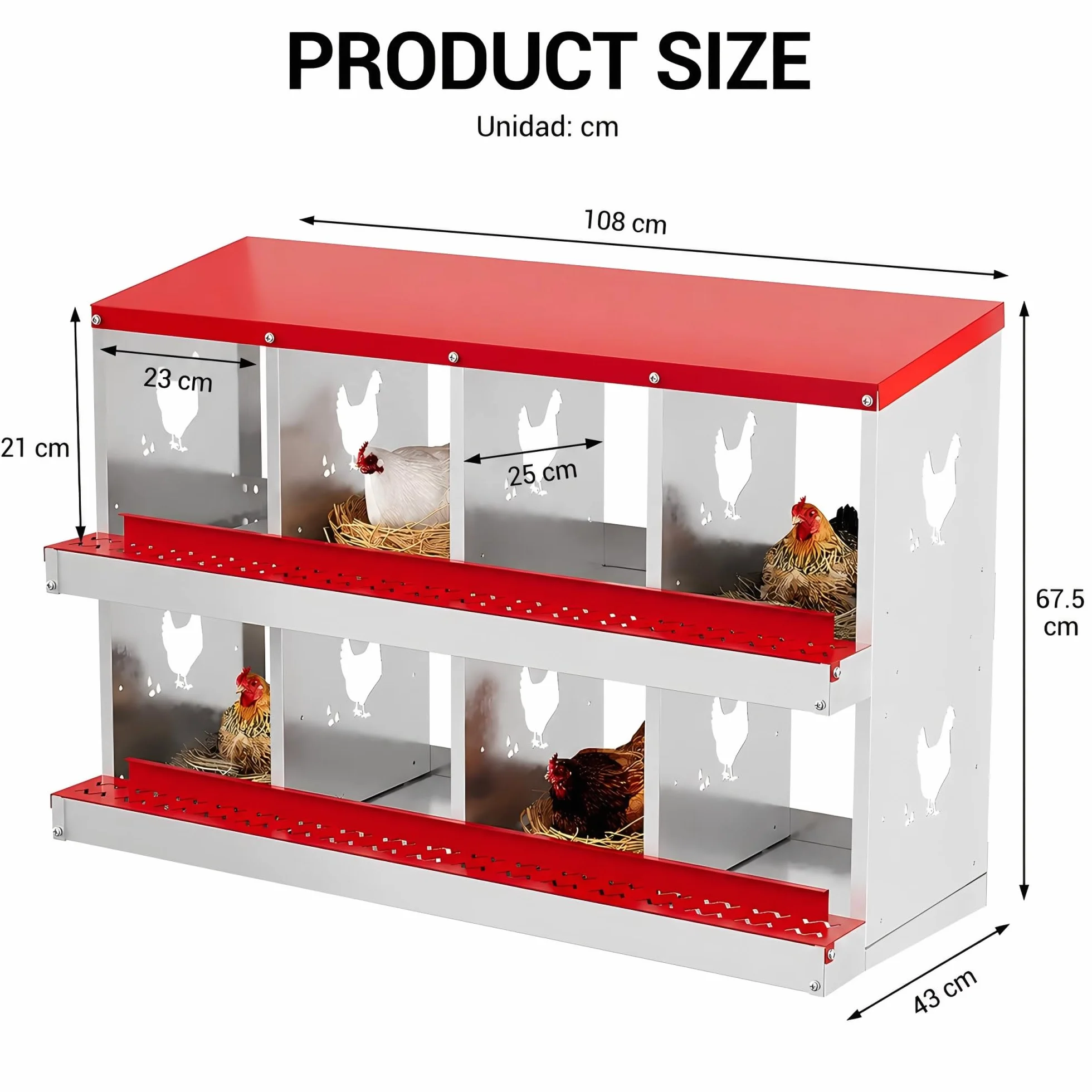 Garvee Caja Nido para Gallinas 8 Compartimentos, Nidal de Acero Galvanizado con Ventilación Lateral, Bandeja Extraíble