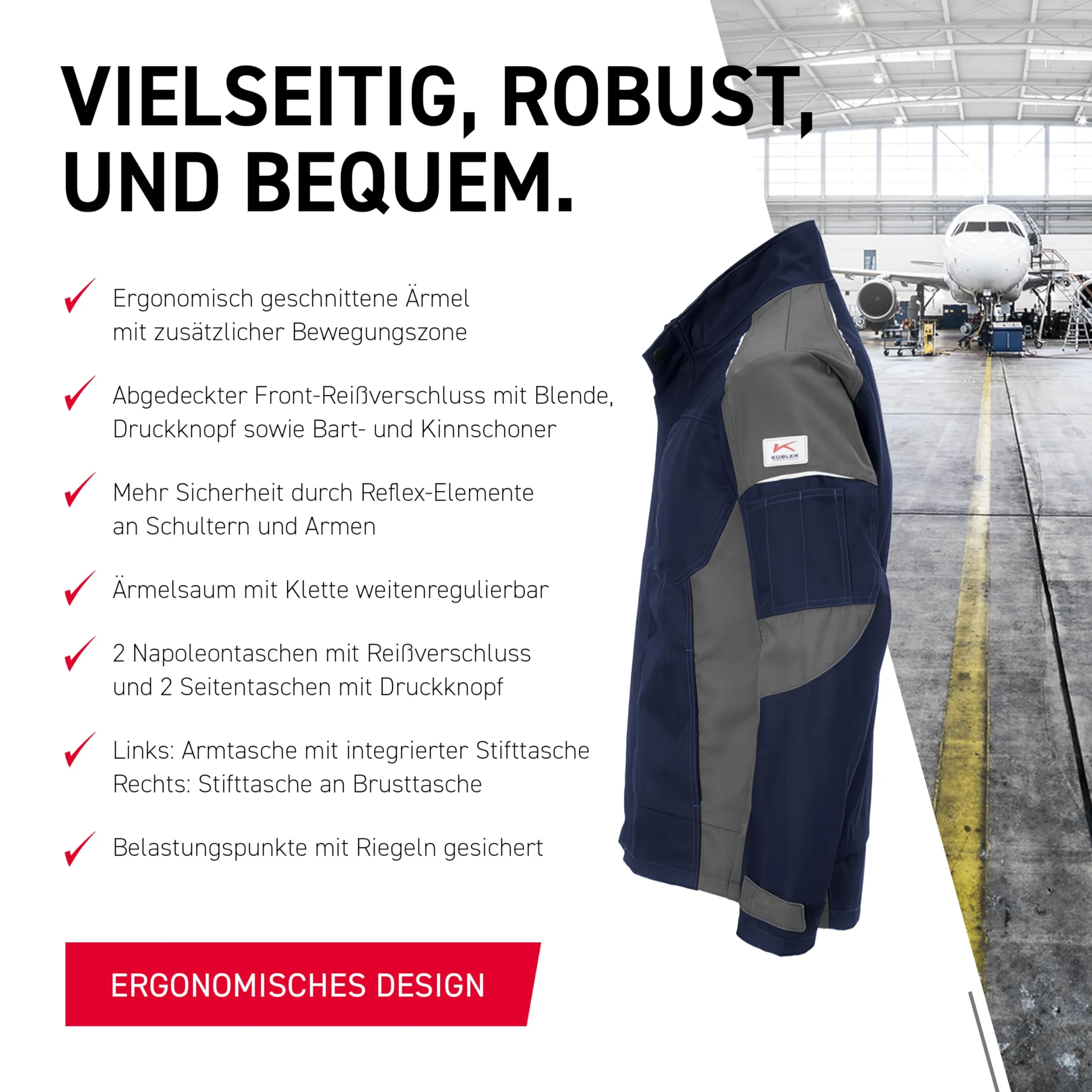 Kübler 12505365-4897-M Classiq Activiq - Chaqueta de trabajo (talla M), color azul oscuro y gris