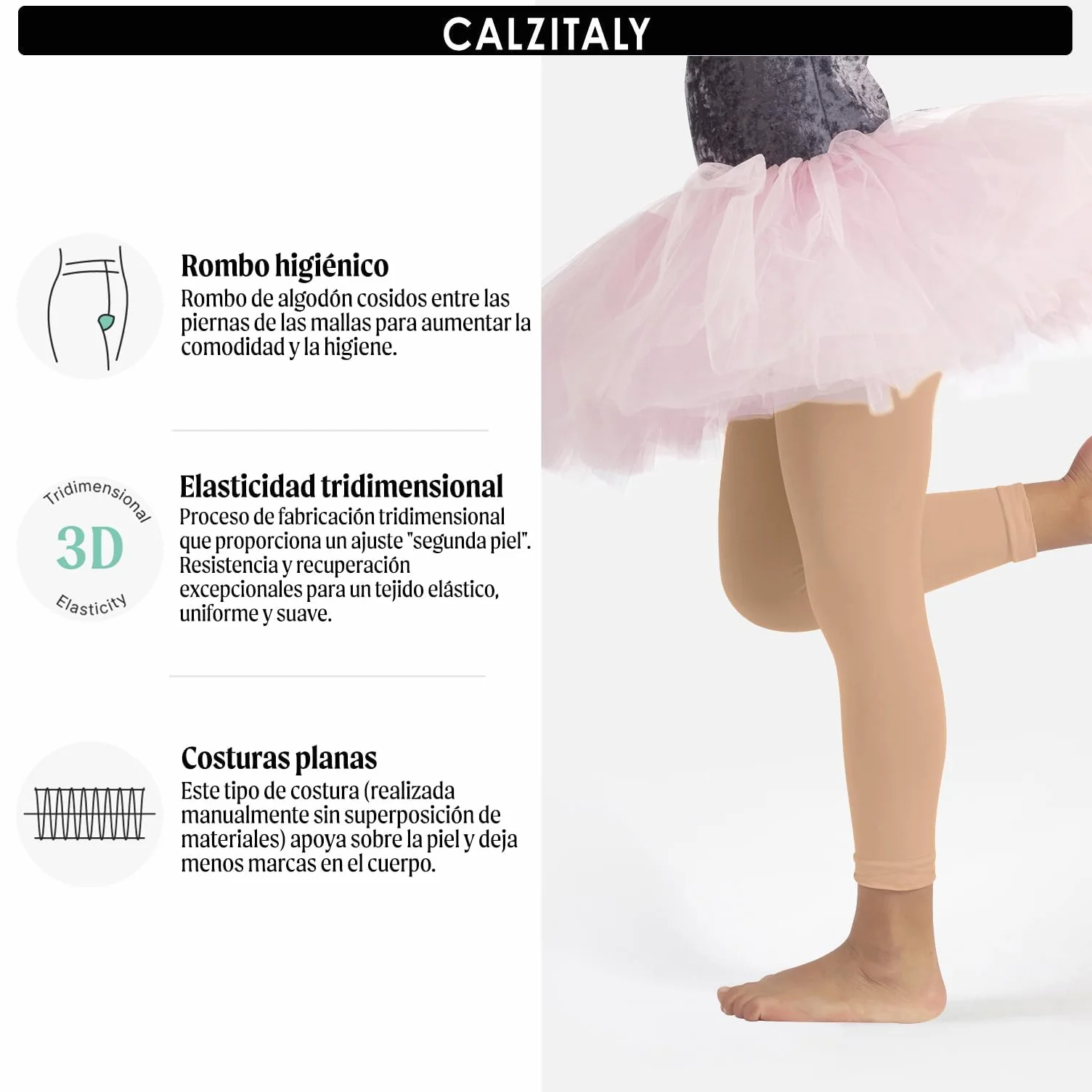 CALZITALY Leggings de Danza para Bebés 60 Den Pack 2 Pares