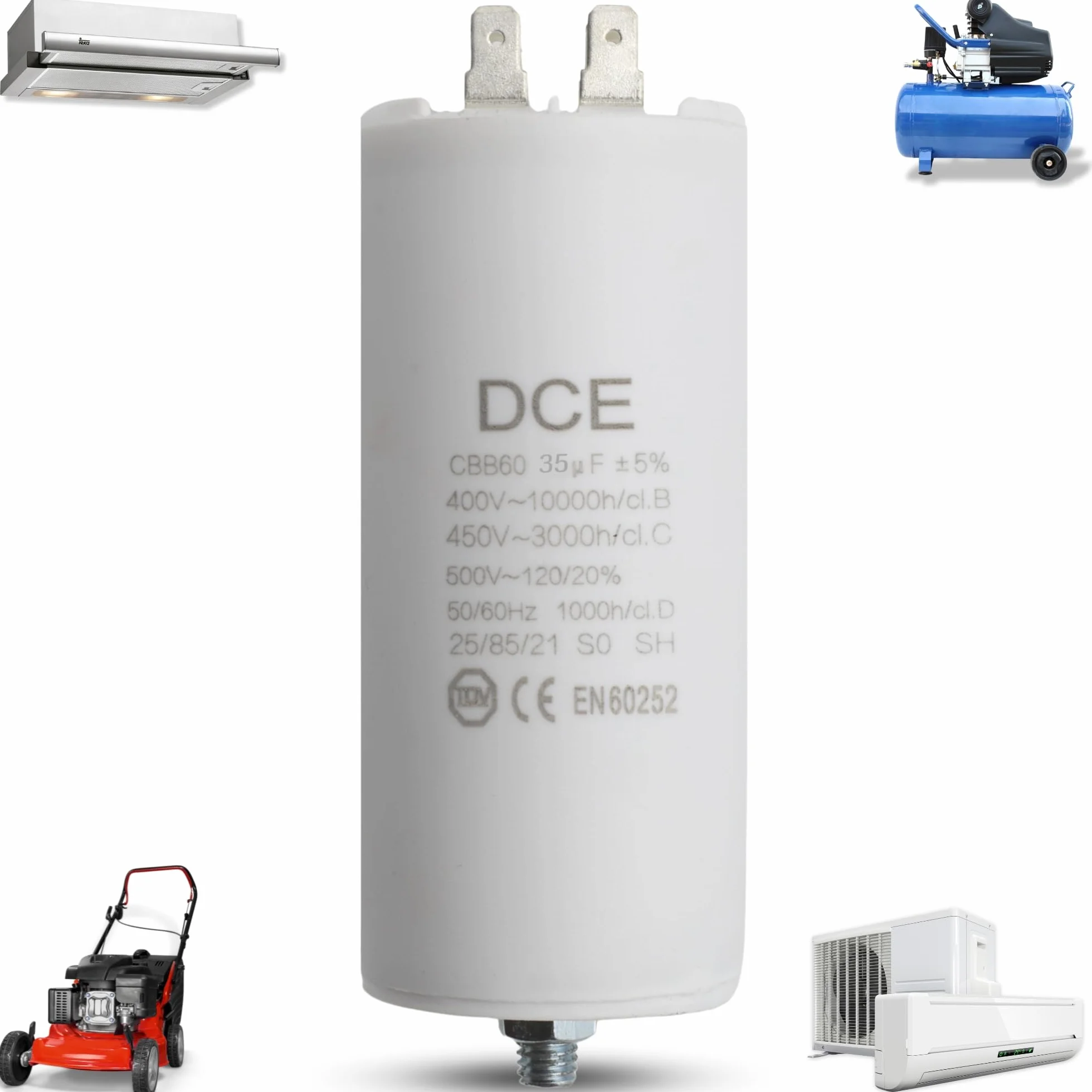 TECHZOCO Condensador de arranque 35.0 µF 450V 4 pines M8 para motor eléctrico bomba piscina