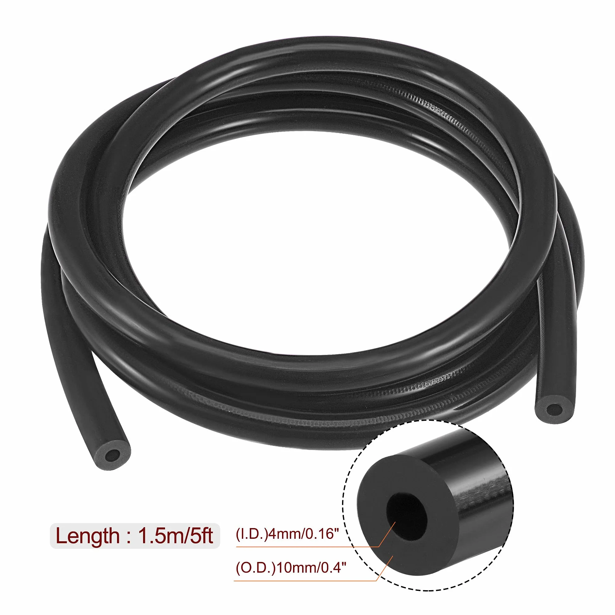 sourcing map Vacío Silicona Tubo 4mm ID 10mm OD 3mm Pared Grosor Manguera Motor 1,5M Negro