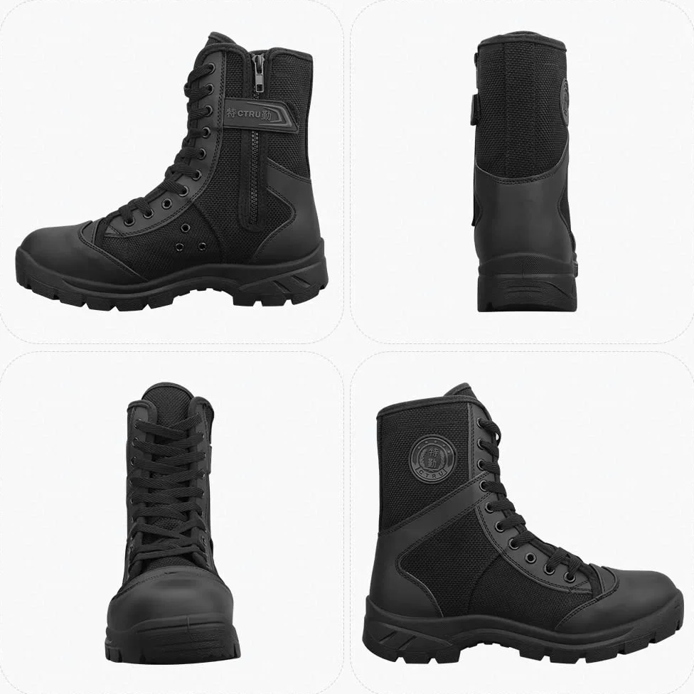 Botas Militares Hombre Con Cremallera lateral Ligeras Botas Tactica Transpirables Botas para moto Botas Tácticas Mujer Botas Negras Hombre