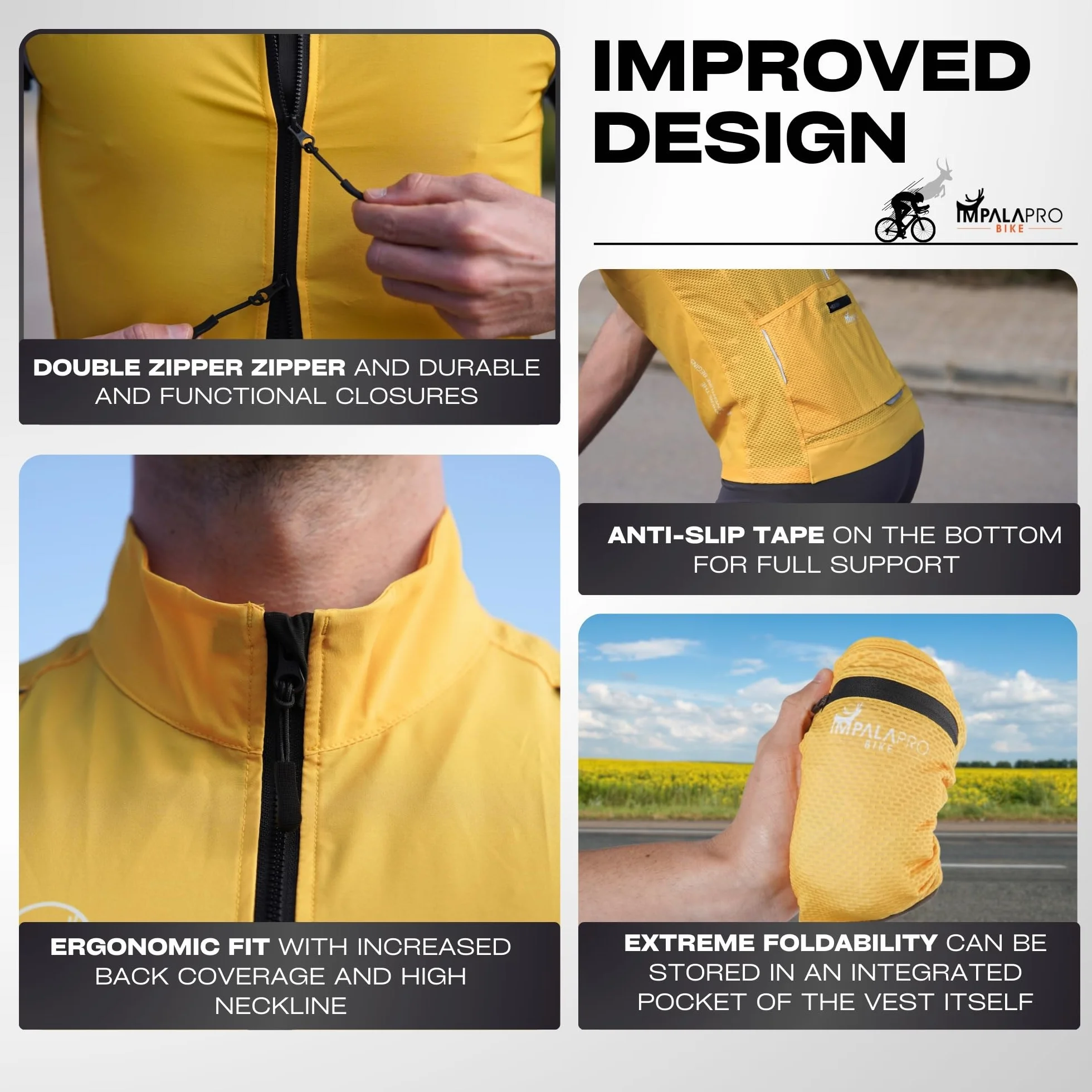 IMPALAPRO Chaleco Cortavientos Ciclismo Hombre y Mujer Ultraligero, Transpirable y Resistente - Protección Contra el Viento y la Lluvia