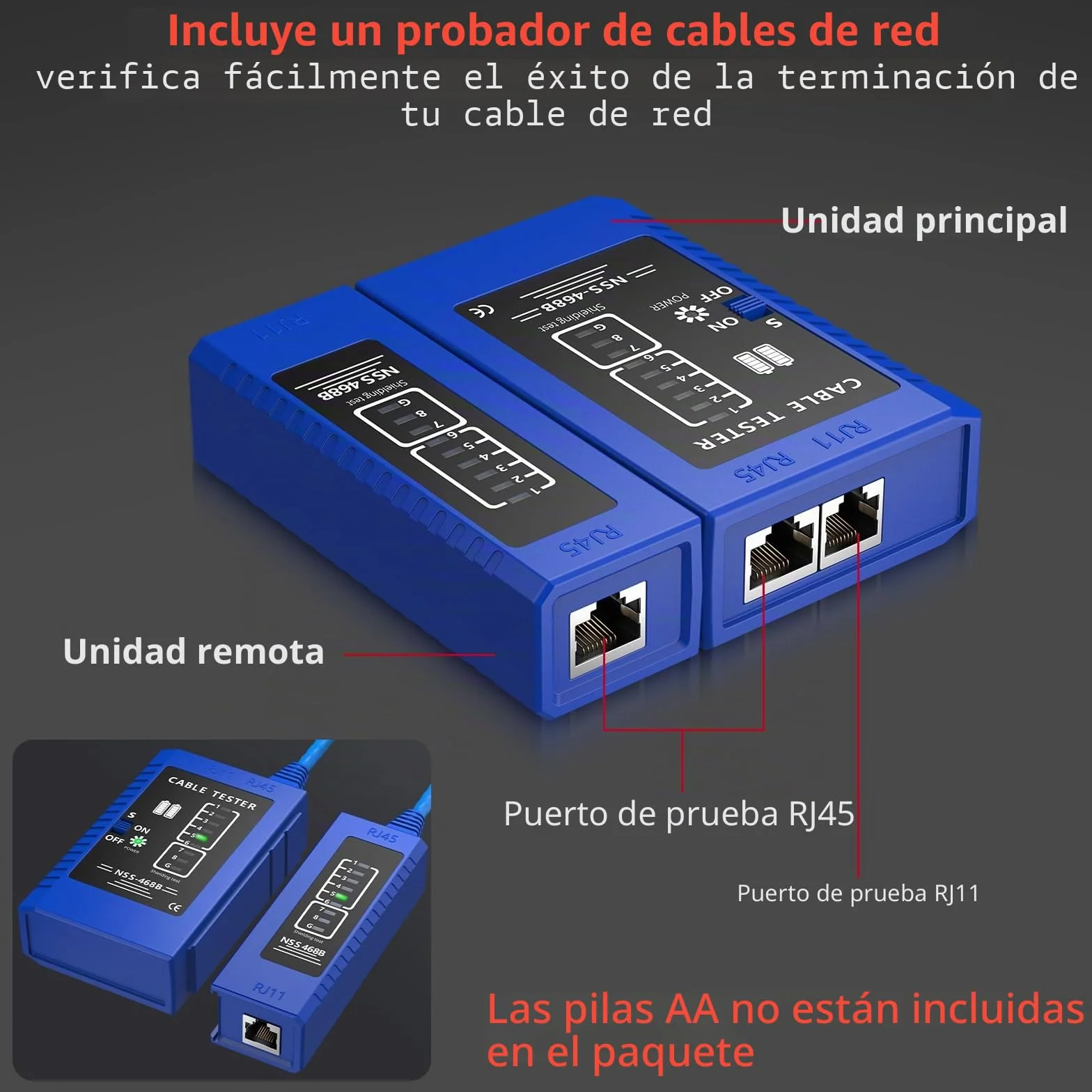XUNTOP Crimpadora RJ45 Herramienta de Crimpado para Cat5 Cat6 Cat6a Cat7 Ethernet con Comprobador de Cables Kit 100 Piezas
