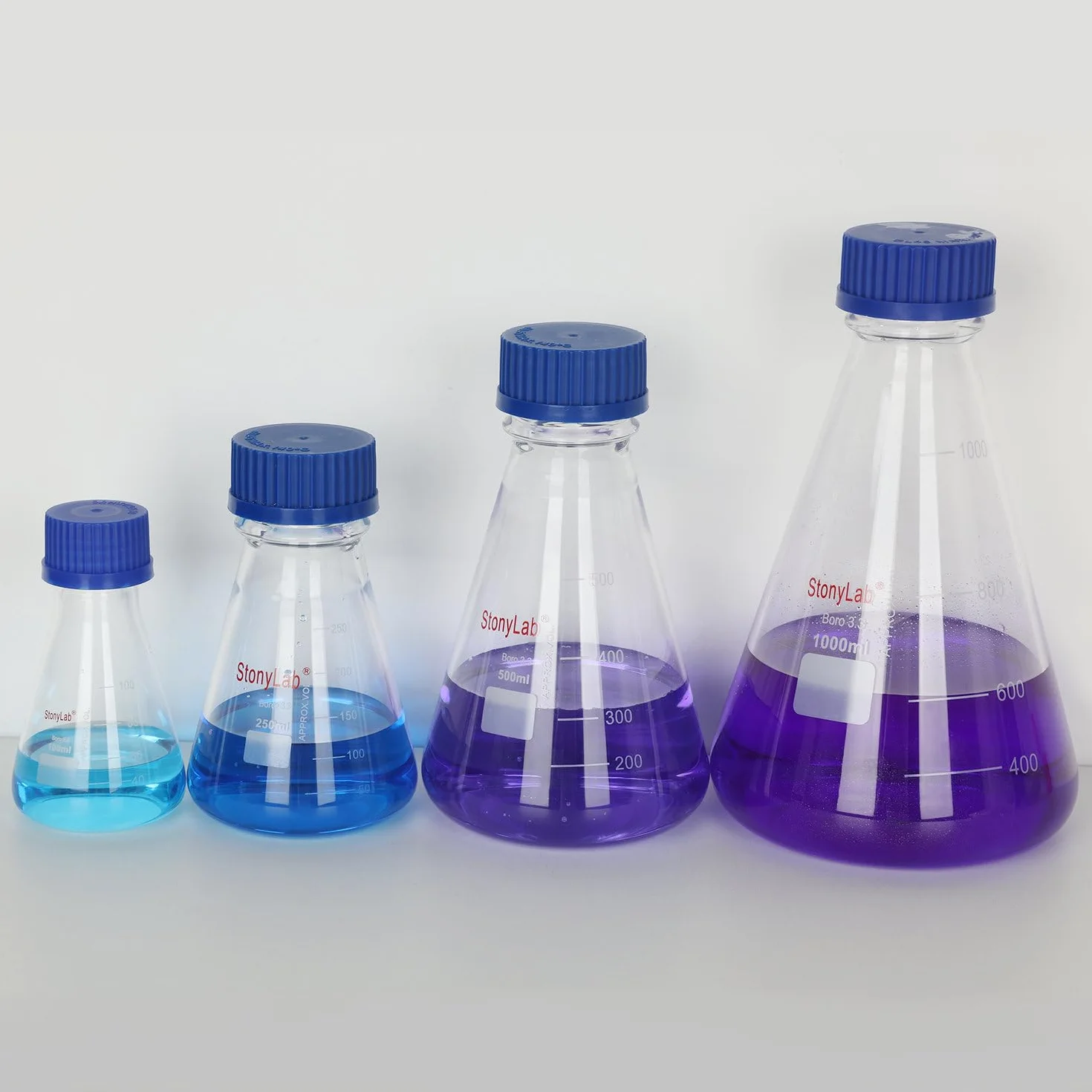 Matraz Erlenmeyer con Tapa de Rosca Azul, Vidrio Borosilicato Graduado para Laboratorio 100 ml