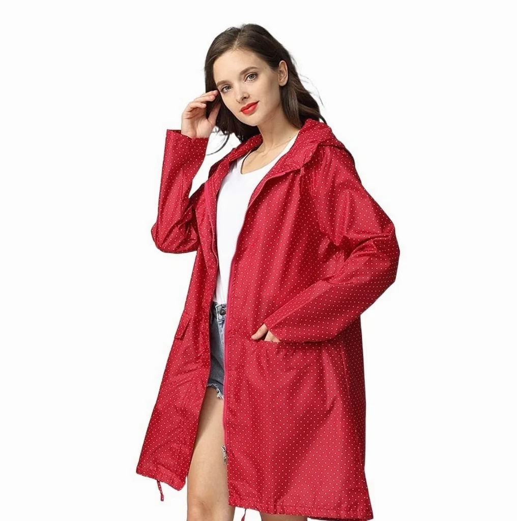Chubasquero Chaqueta de Lluvia Impermeable Chubasquero Largo Impermeable Con Capucha Para Mujer, Ponchos Ligeros, Chubasquero Para Senderismo Al Aire Libre Para Turistas Poncho de Lluvia(Rot,XXL)