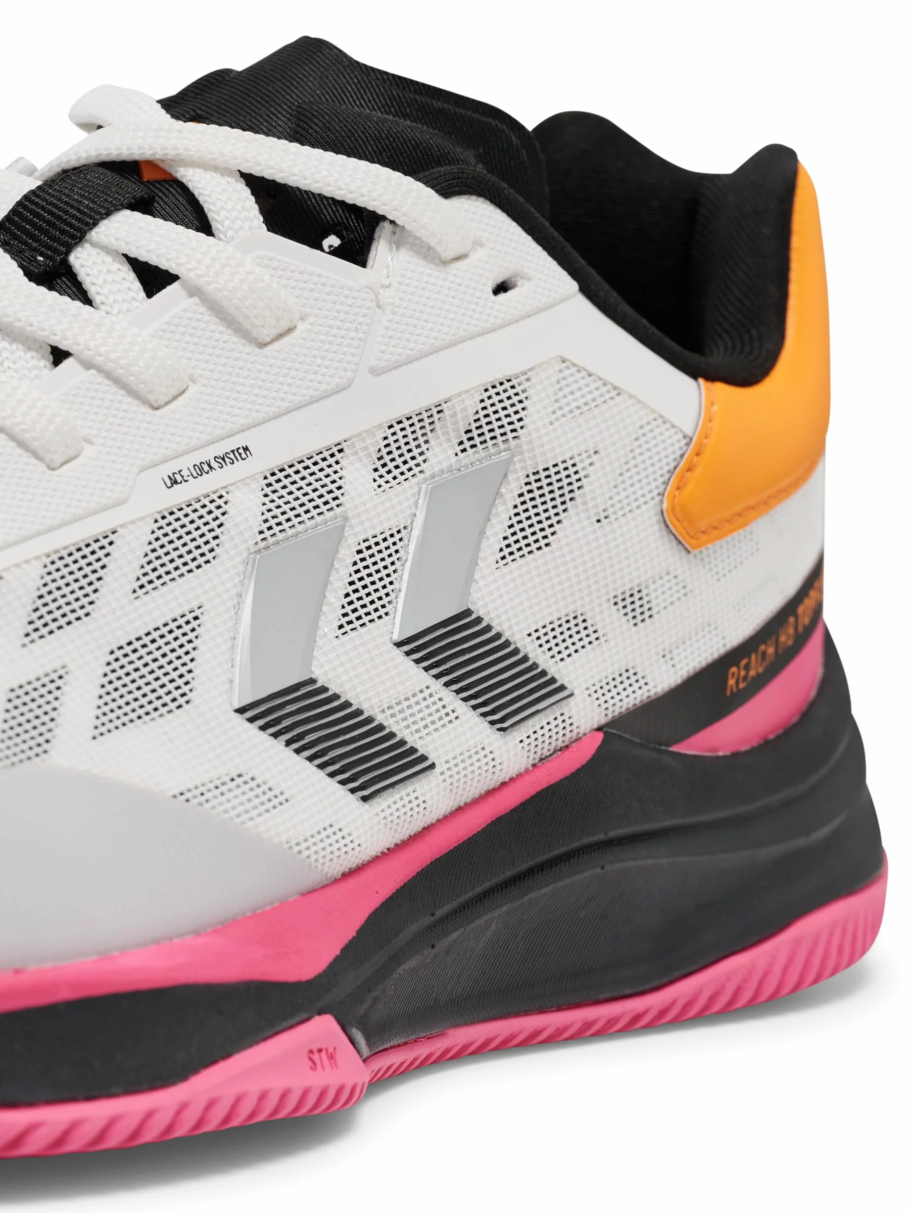 hummel HB TopFlight Pro Zapatillas de balonmano para interiores blanco rosa naranja