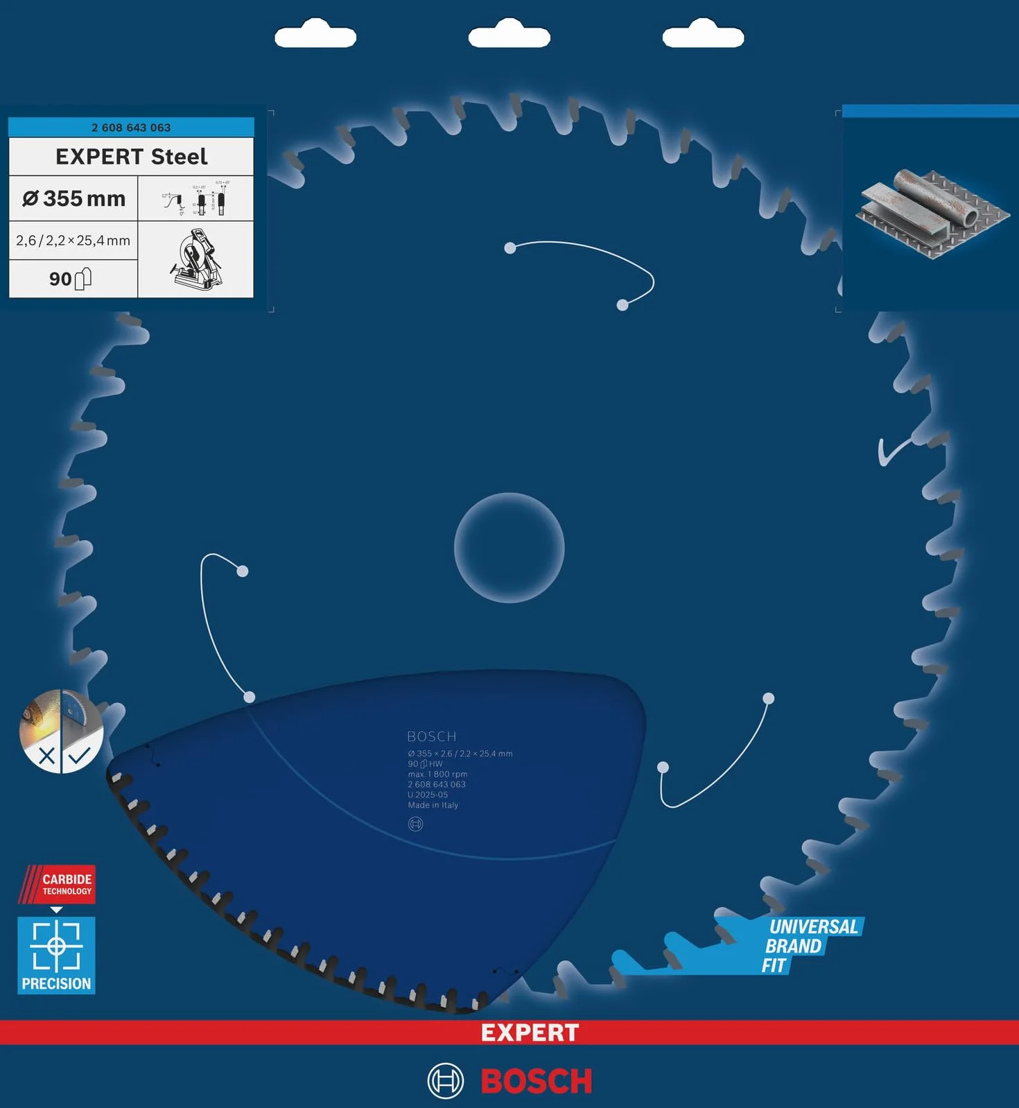 Bosch Hoja de sierra circular Expert for Steel 355 x 25,4 x 2,6 mm 90