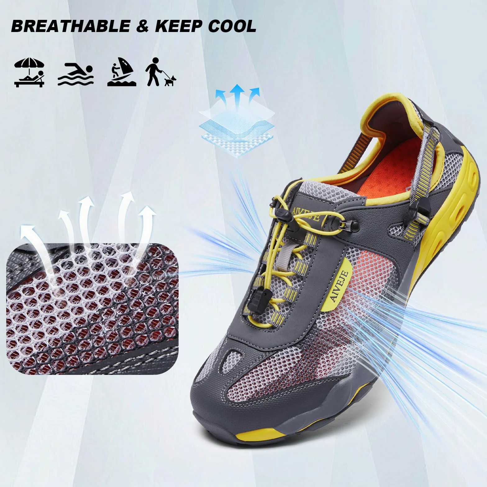 Zapatos de agua para hombre, antideslizantes, de secado rápido, para verano, al aire libre, senderismo, atletismo