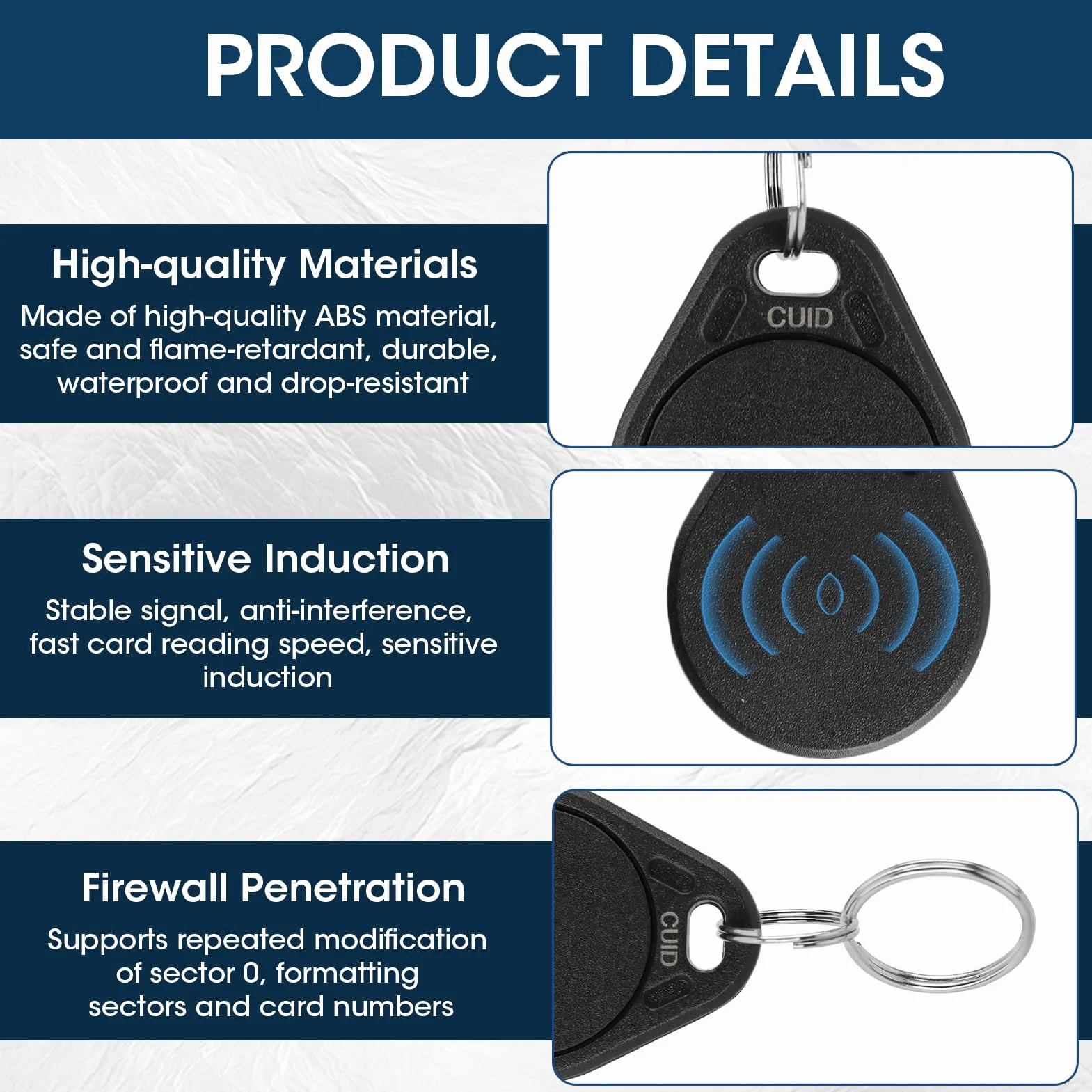 Llaveros RFID 13.56MHz CUID UID Modificable Tarjetas Transpondedor Control de Acceso Negro Paquete de 5
