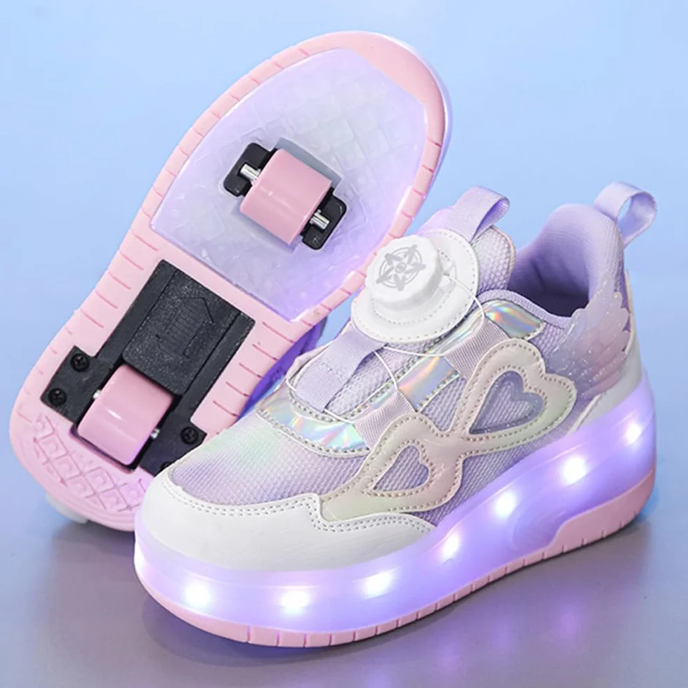 Mateju Zapatos con Ruedas para Niñas, Patines con Dos Ruedas Retráctil, Zapatillas Brillantes Moda
