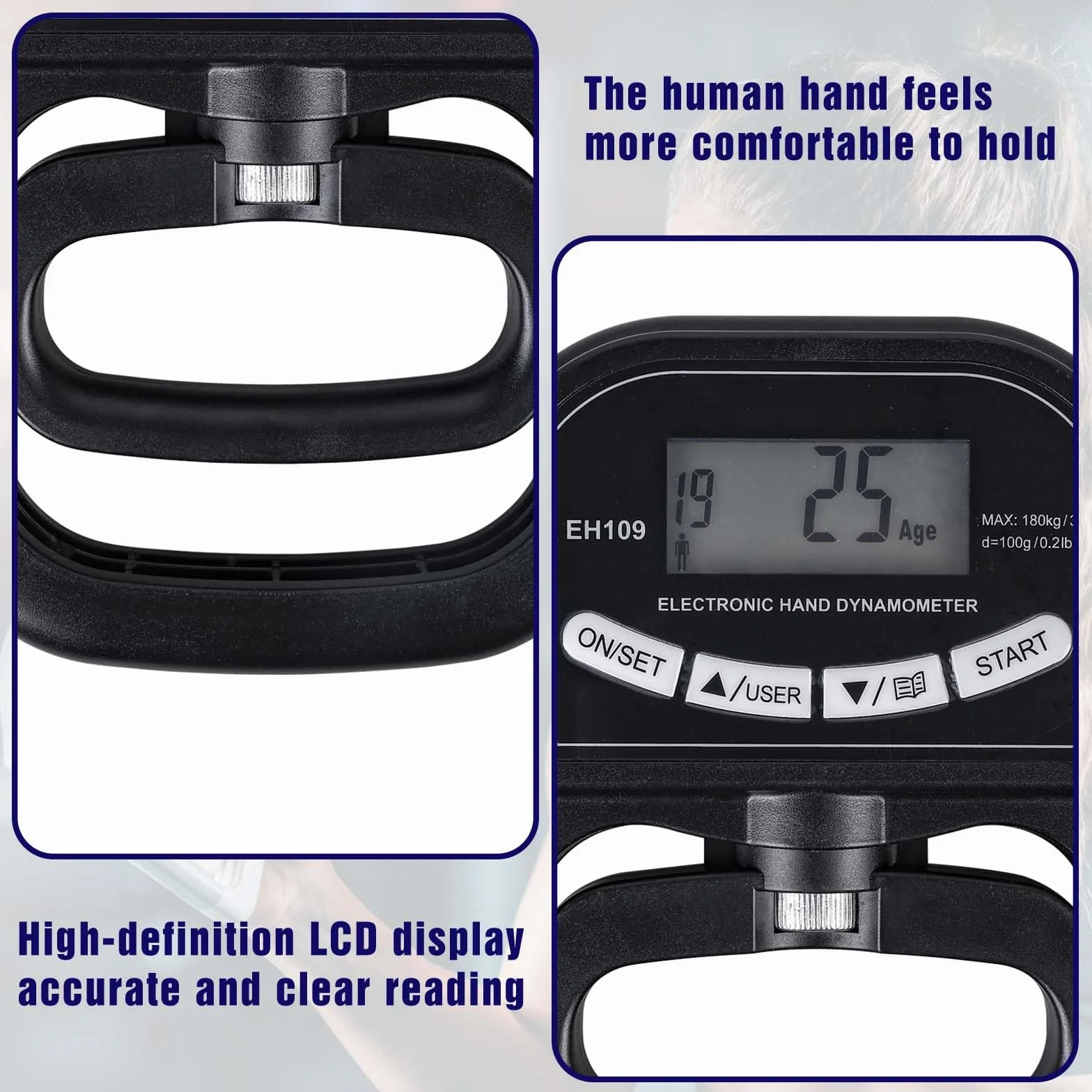 Dinamómetro digital LCD, probador de agarre Grip Strength Trainer negro