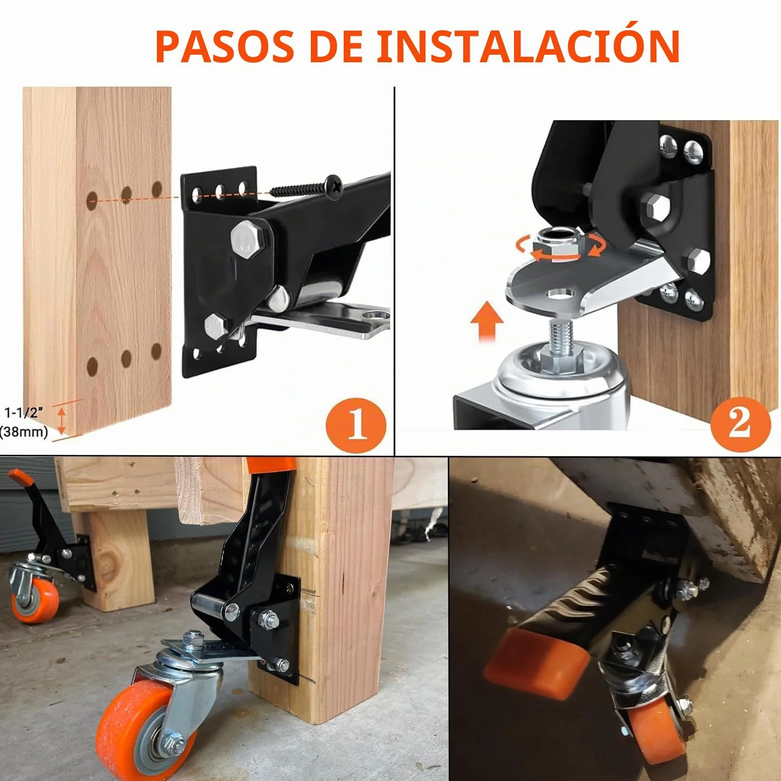 Ruedas para banco de trabajo 65 mm juego 4 ruedas giratorias elevación descenso 300 kg
