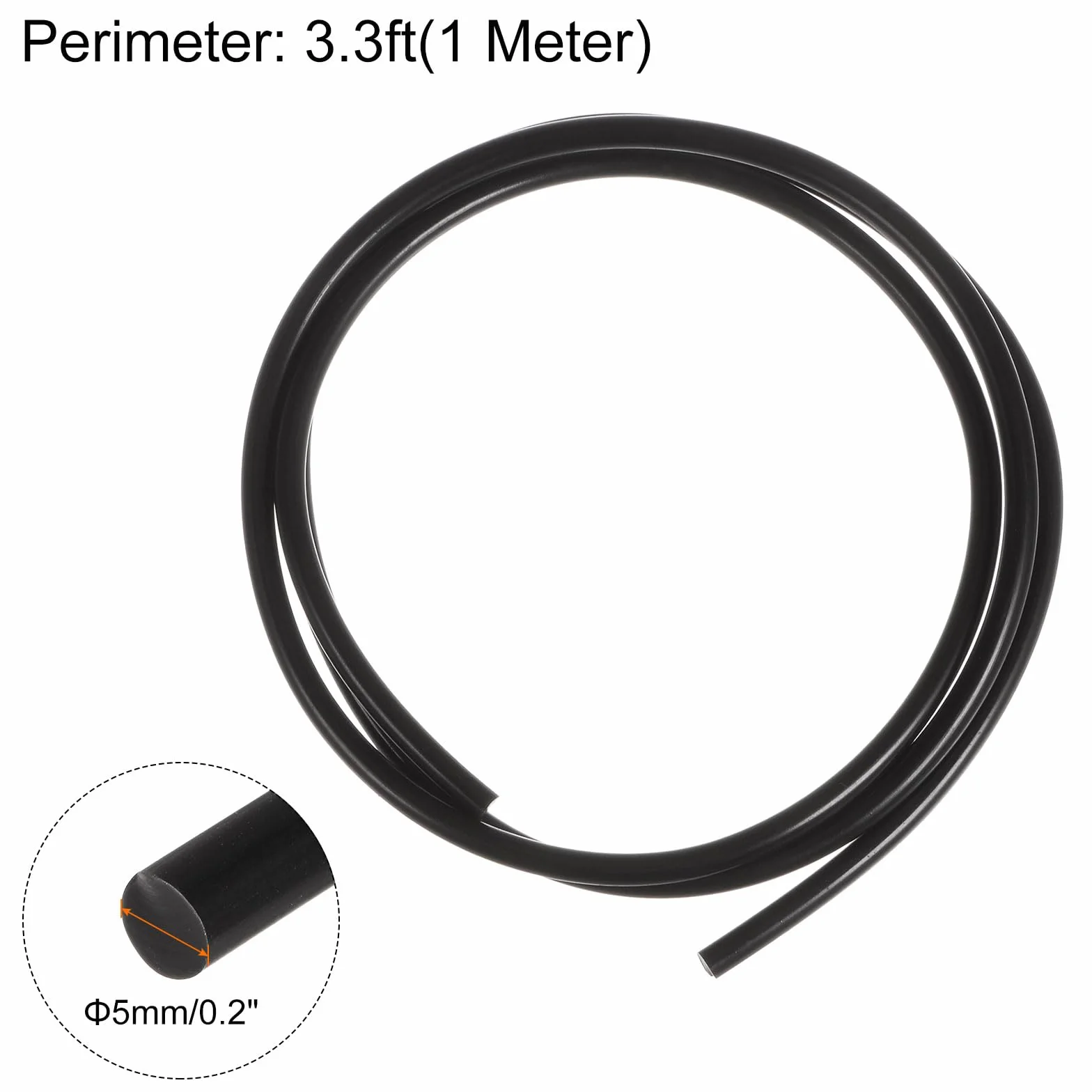 QUARKZMAN PU Transmisión Correa Poliuretano Redonda 5mm Diámetro 3.3 Pies (1 Metro) Longitud Negra
