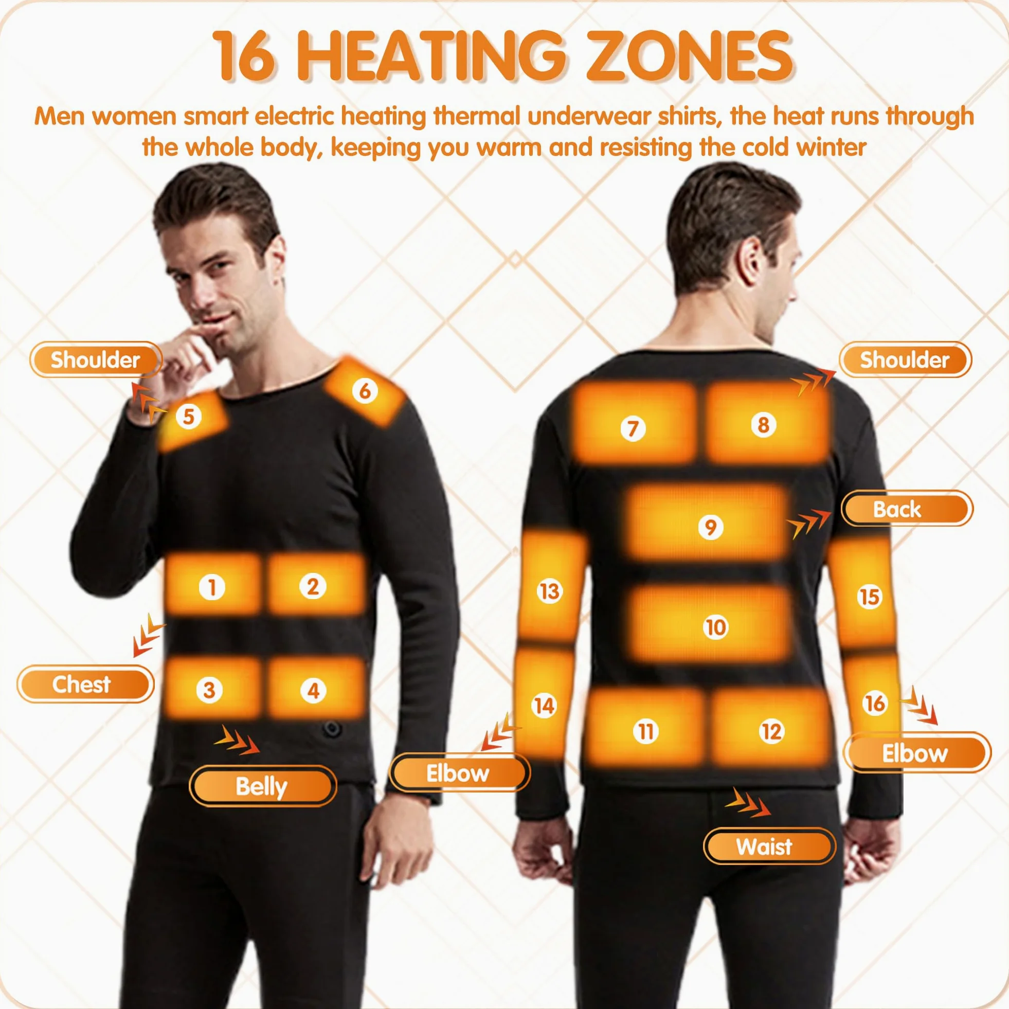 Camisas Térmicas Calentadas, Ropa Interior De Calefacción para Hombre Camiseta De Manga Larga Calentada Eléctrica Superior para La Caza Camping