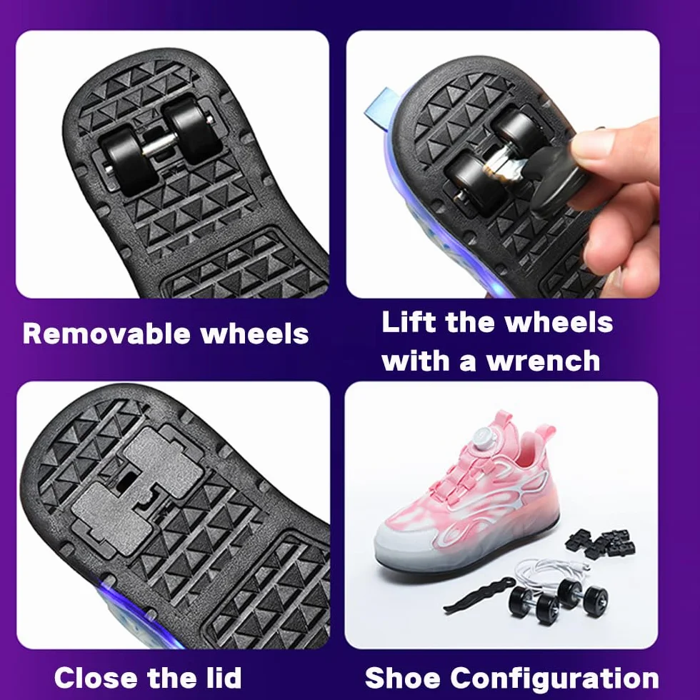 Zapatos con Ruedas para Niñas Niños, Patines con 4 Ruedas Retirable, Zapatillas de Skateboarding Brillar en la Noche