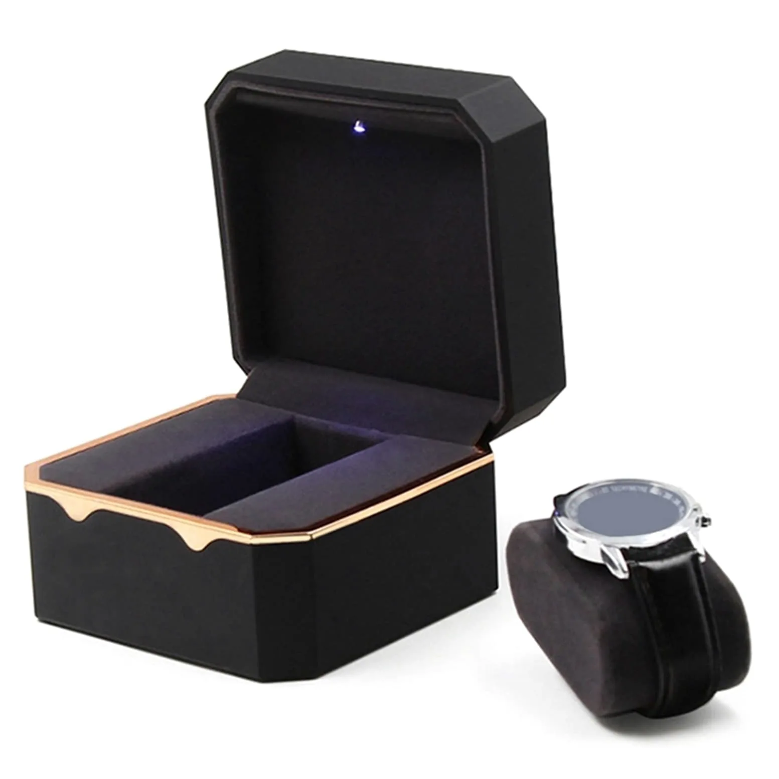 XBTGS Caja expositora octogonal con borde dorado para reloj, caja de almacenamiento de luz, caja de almacenamiento de joyas, anillos, pulseras, joyas y relojes, cajas de relojes para hombres