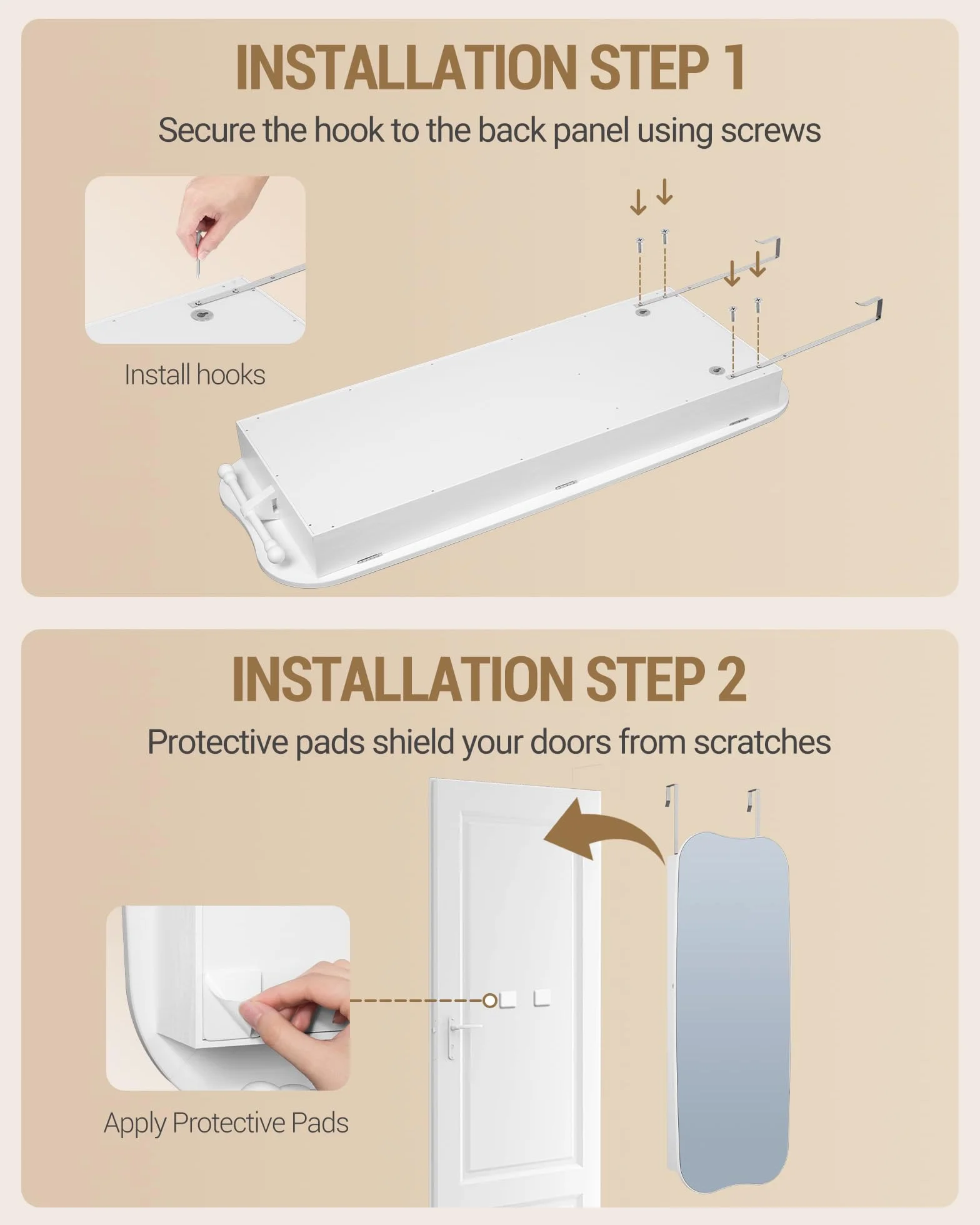 Hzuaneri Espejo Joyero de Pared Armario para Joyas e 6 LED, Blanco | Montar en Pared o Puerta, con Candado, Espejo Interior, para Pendiente Collar, para Dormitorios, Vestidores y Salón,JC36603BE