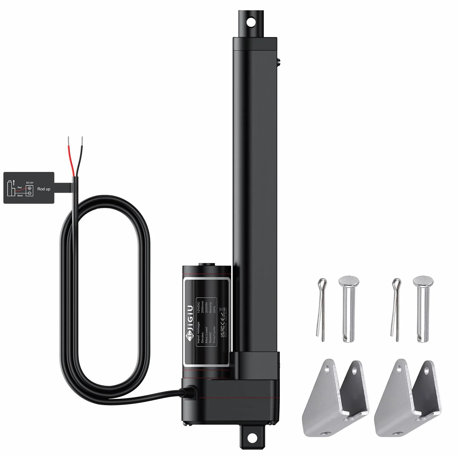 JiGiU 200mm 12V Actuador Lineal 660lbs 3000N 5mm/s IP65