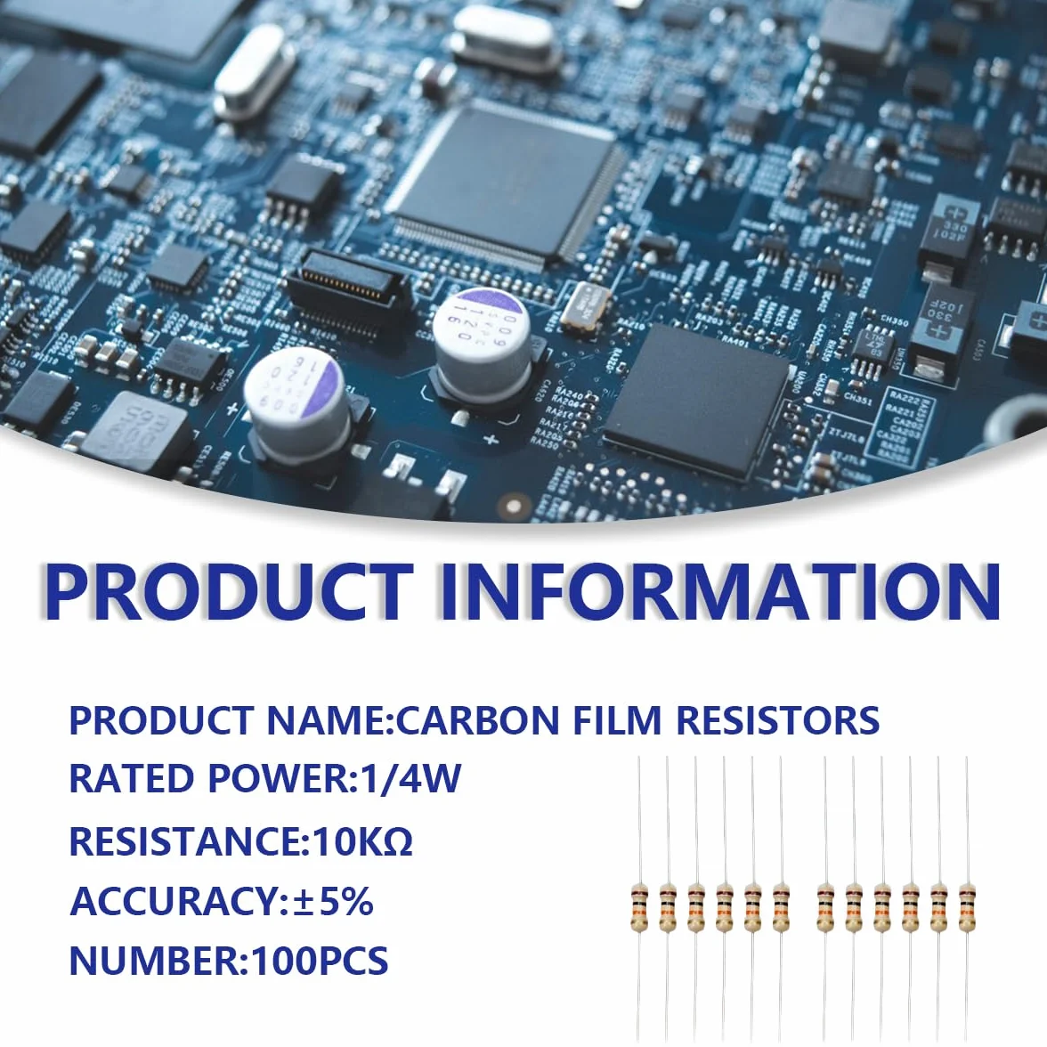 10KΩ 1/4W 5% Resistencia de Película de Carbono 100 Piezas DIY
