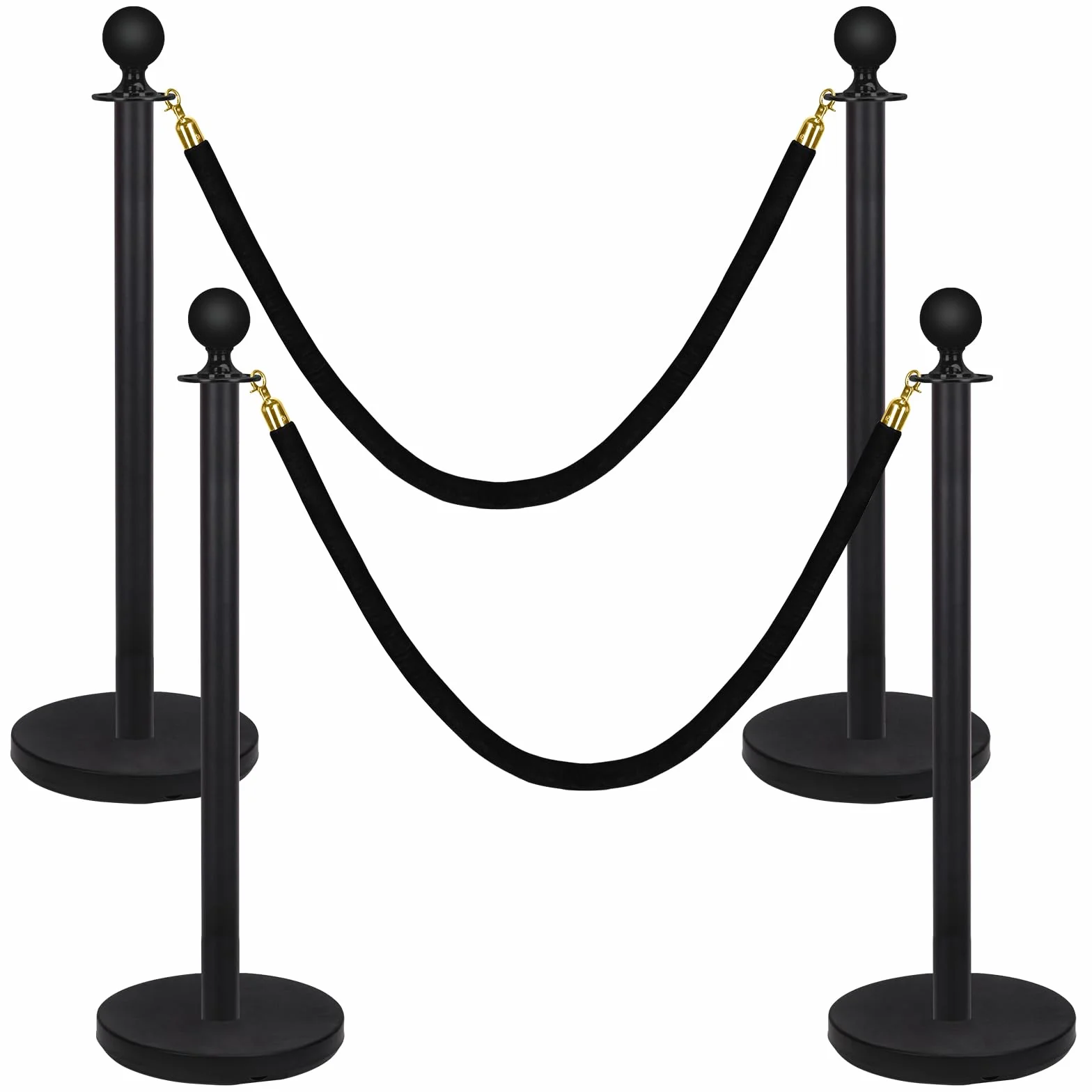 Swpeet 34Pcs Black Stanchion Post Queue Kit con Cuerda de Terciopelo Negro 5 Pies, Postes 38 Pulgadas, Base Metálica