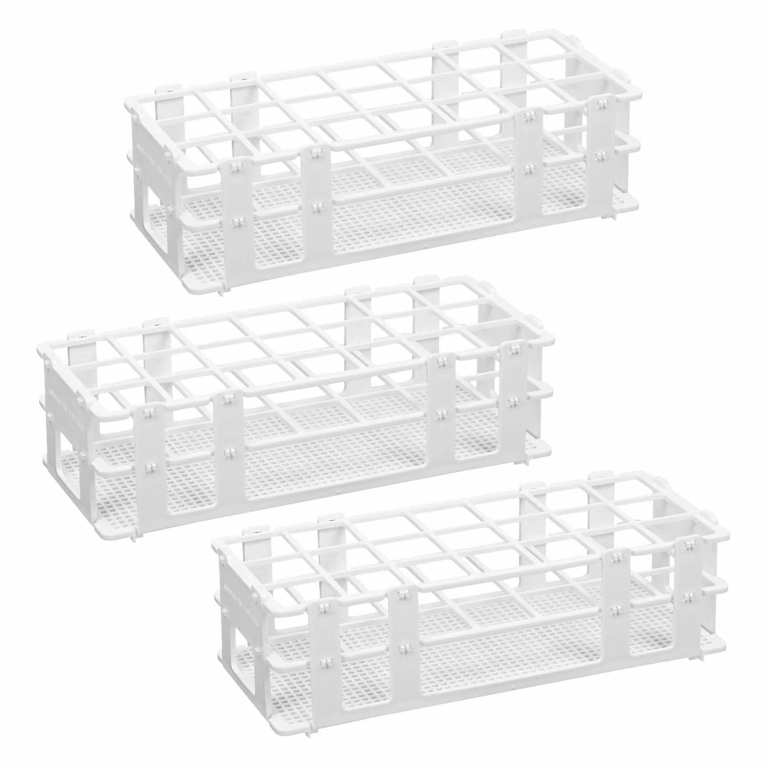 Estante de plástico para tubos de ensayo, soporte de laboratorio de 21 agujeros para tubos de 30 mm, desmontable, paquete de 3