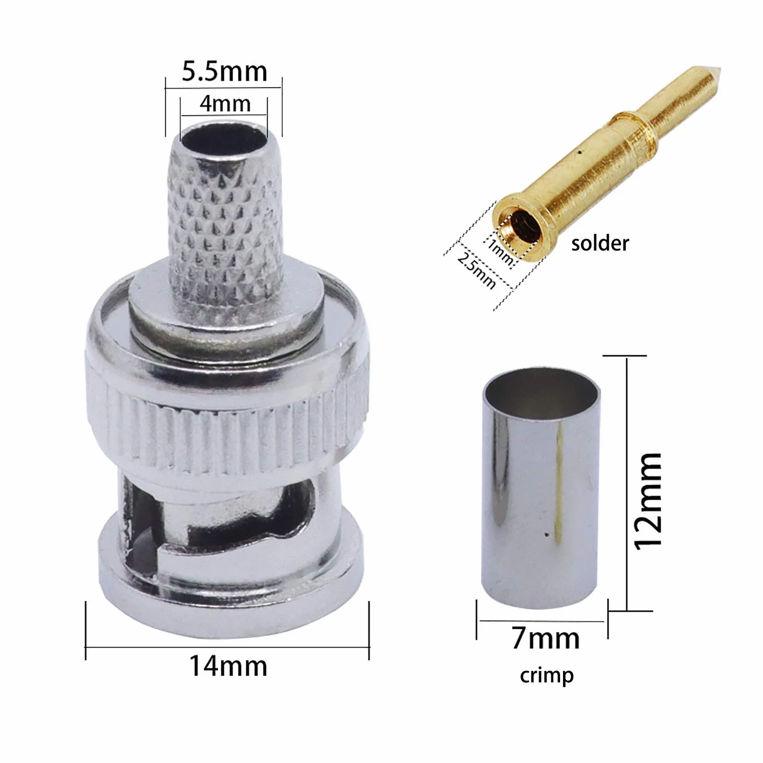 Kit de herramientas de crimpado BNC, 20 conectores, herramienta de crimpado de acero al carbono con bloqueo integral, incluye cortador