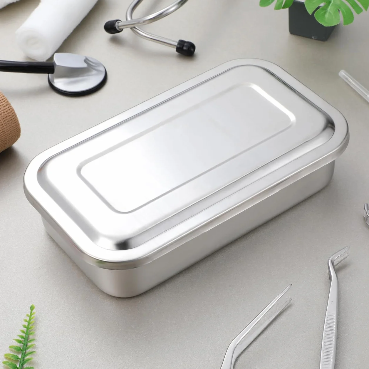 IMIKEYA Bandeja De Acero Inoxidable Con Tapa Para Instrumentos Médicos 8.26x5.11x1.77in